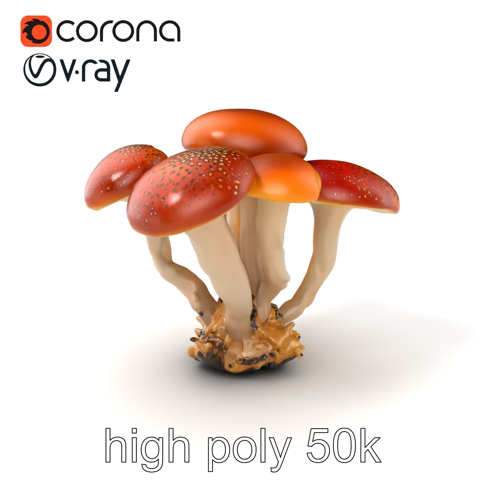 Clustered Mushrooms Diversity Sculpture model pack Low-poly 3D model_2