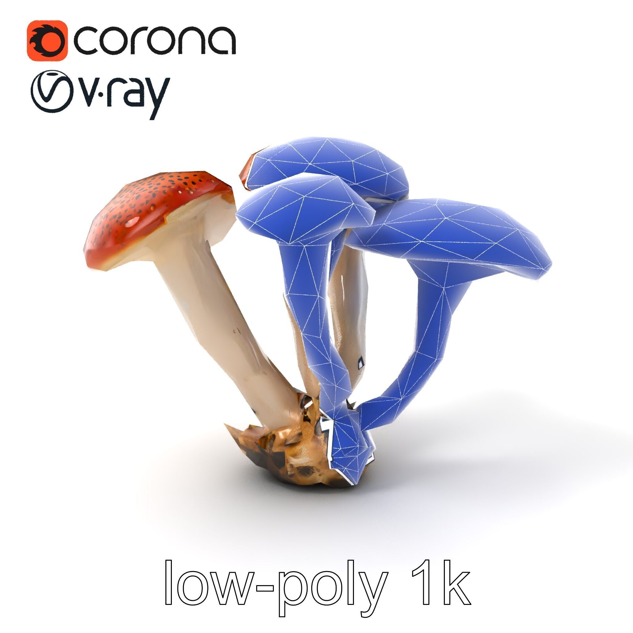 Clustered Mushrooms Diversity Sculpture model pack Low-poly 3D model_7