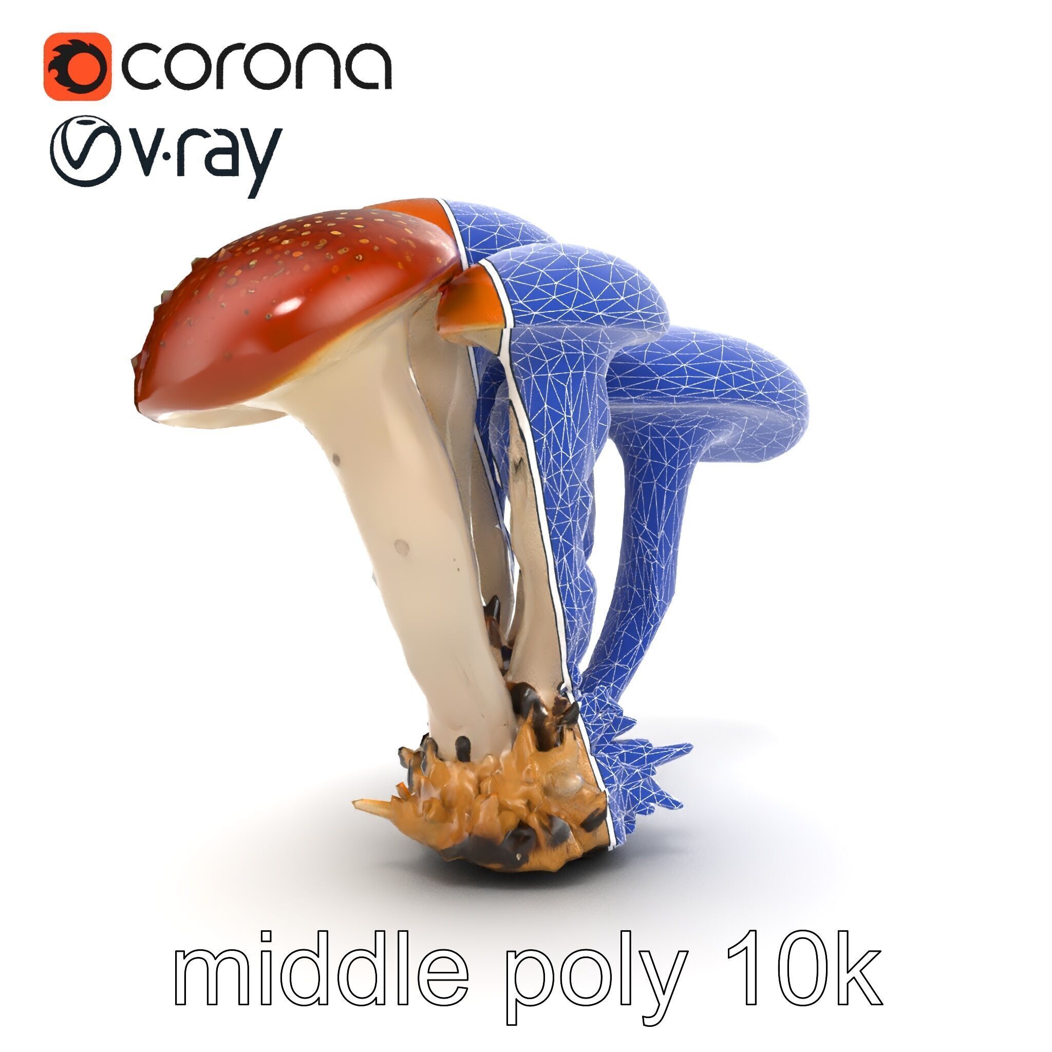 Clustered Mushrooms Diversity Sculpture model pack Low-poly 3D model_30