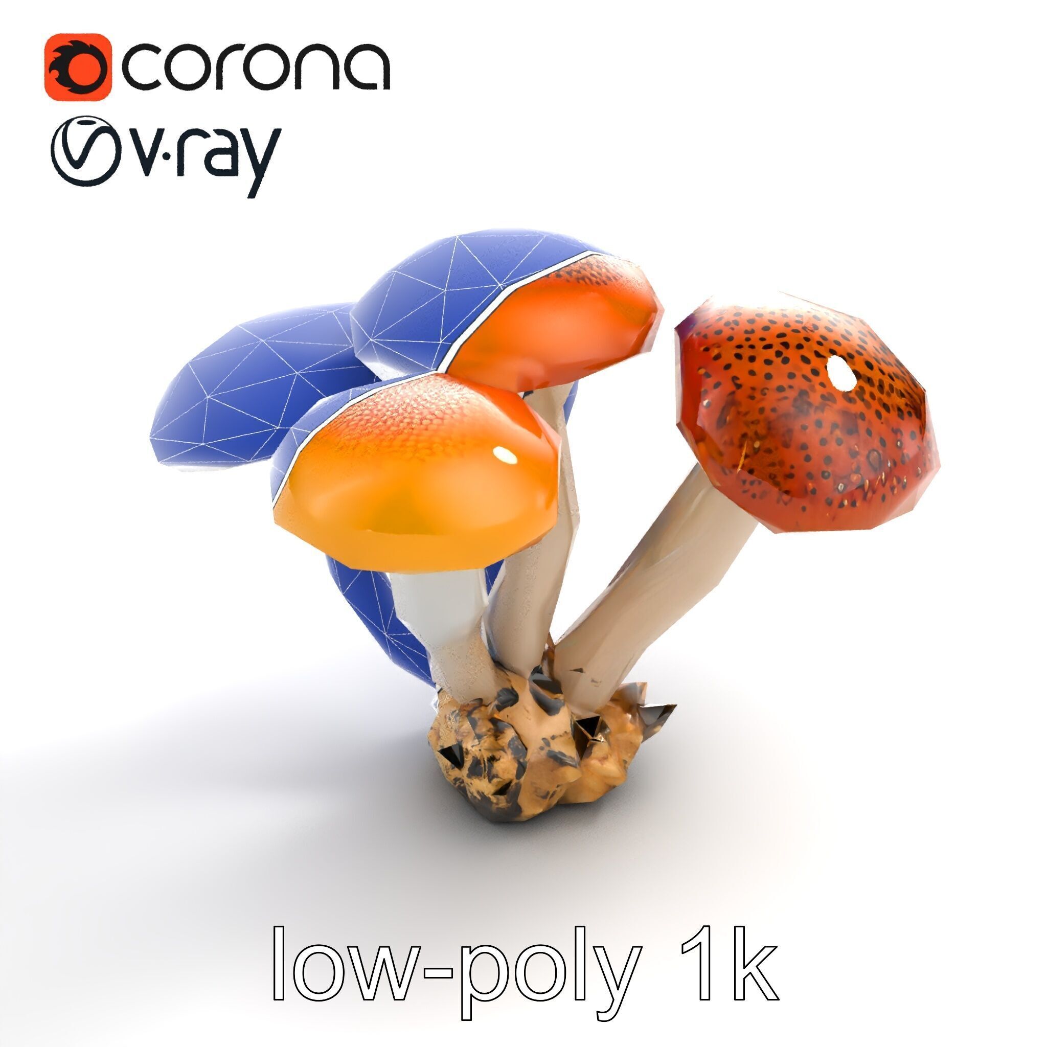 Clustered Mushrooms Diversity Sculpture model pack Low-poly 3D model_14