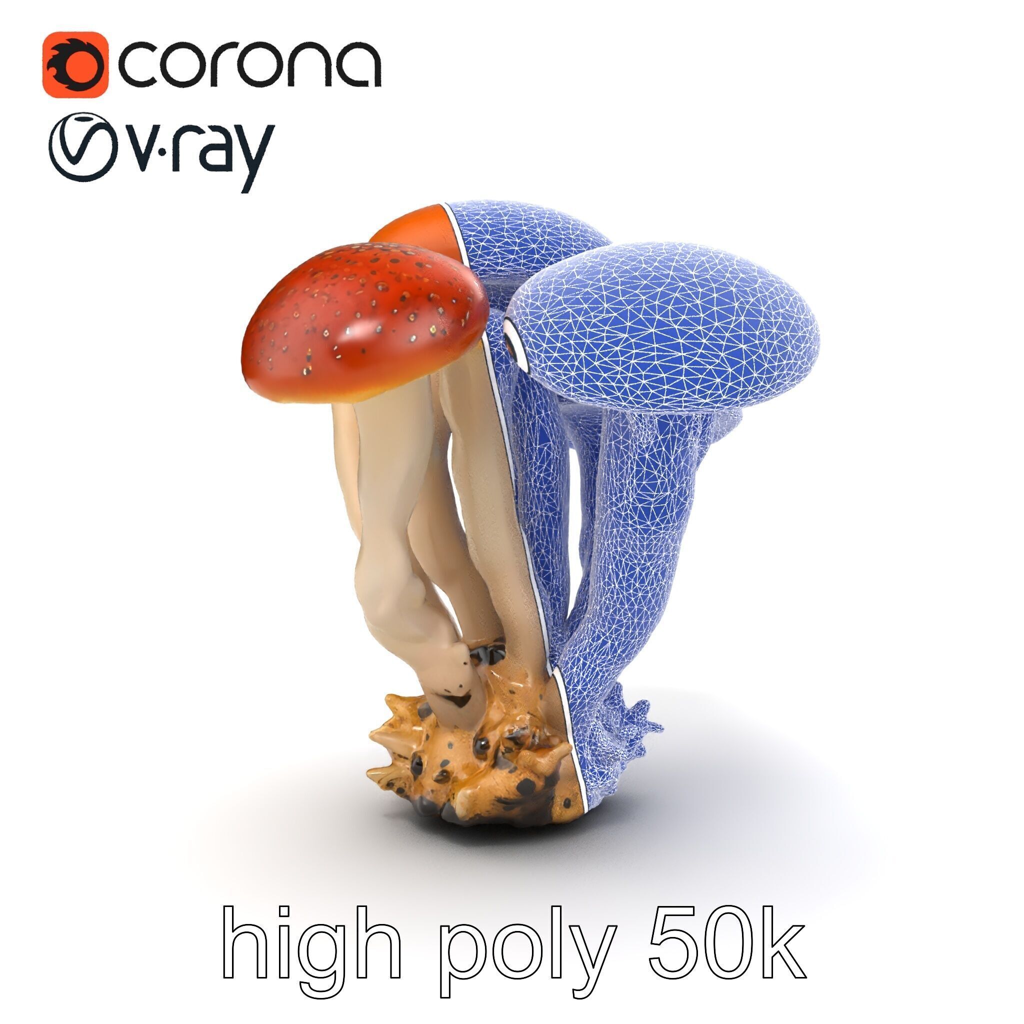 Clustered Mushrooms Diversity Sculpture model pack Low-poly 3D model_23
