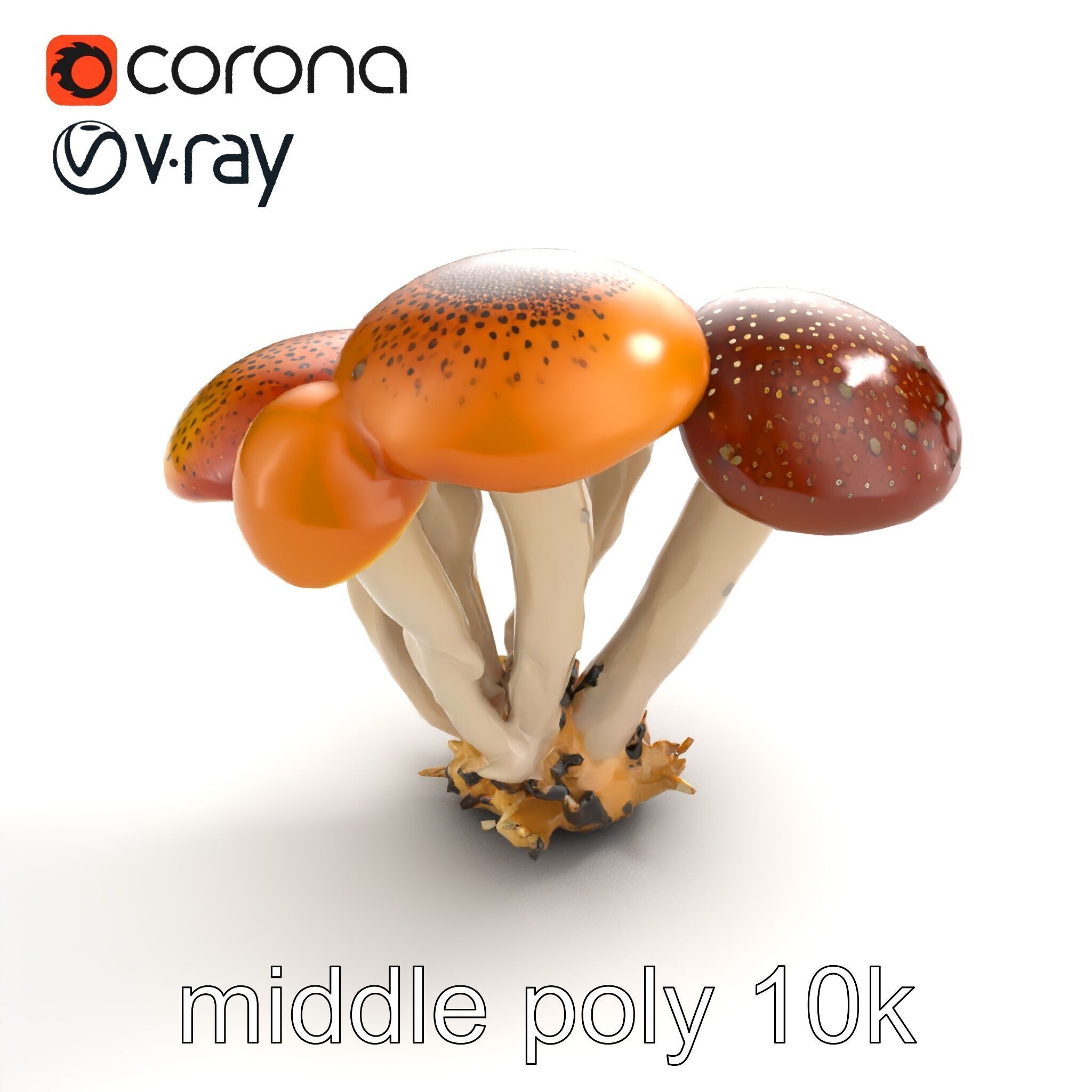Clustered Mushrooms Diversity Sculpture model pack Low-poly 3D model_8