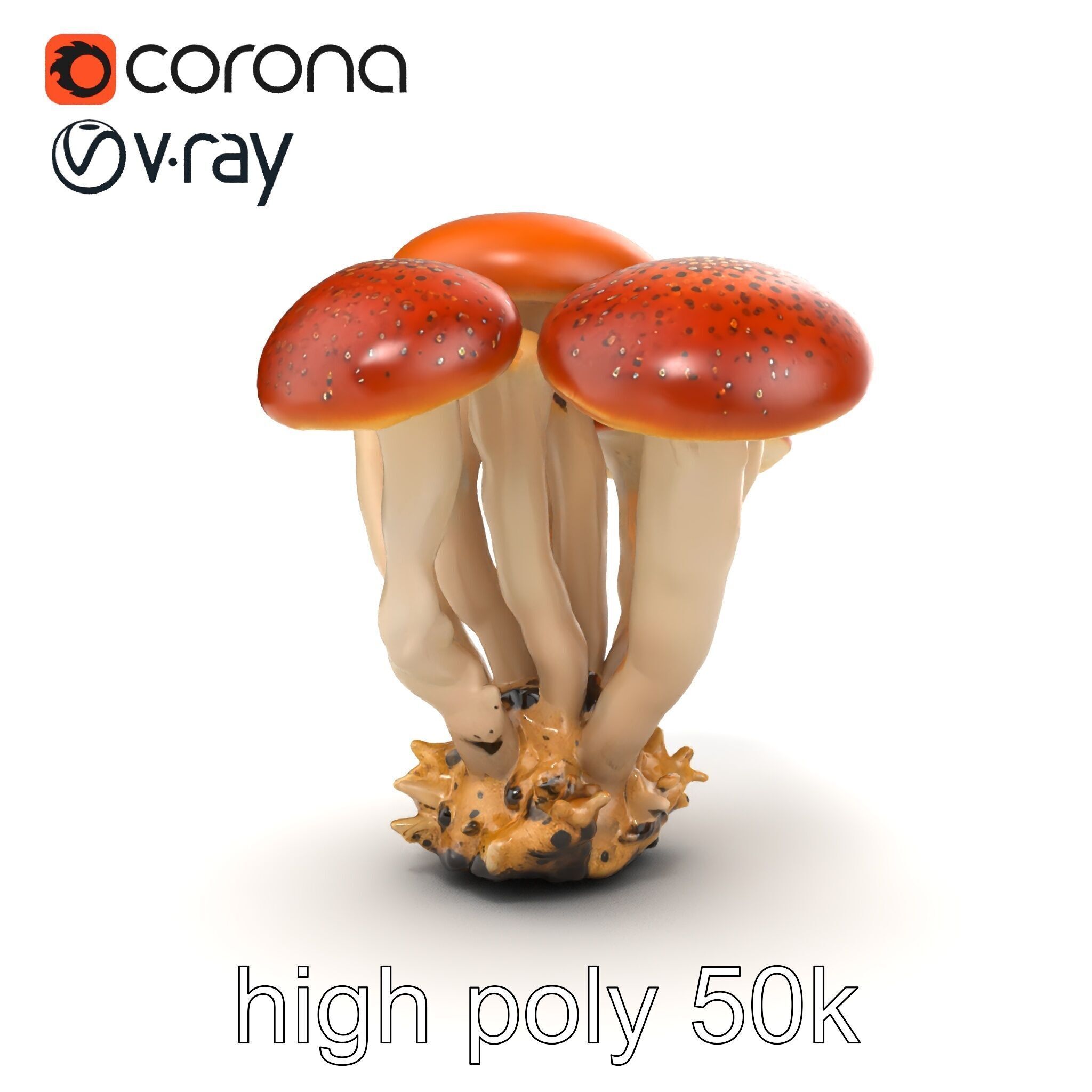 Clustered Mushrooms Diversity Sculpture model pack Low-poly 3D model_21