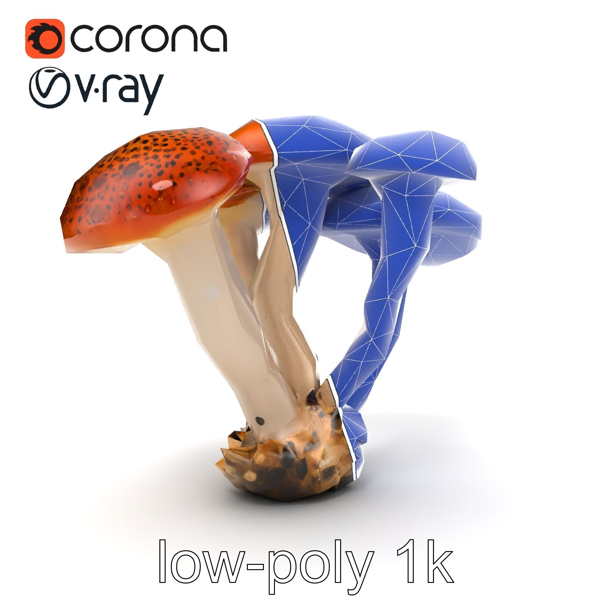 Clustered Mushrooms Diversity Sculpture model pack Low-poly 3D model_22