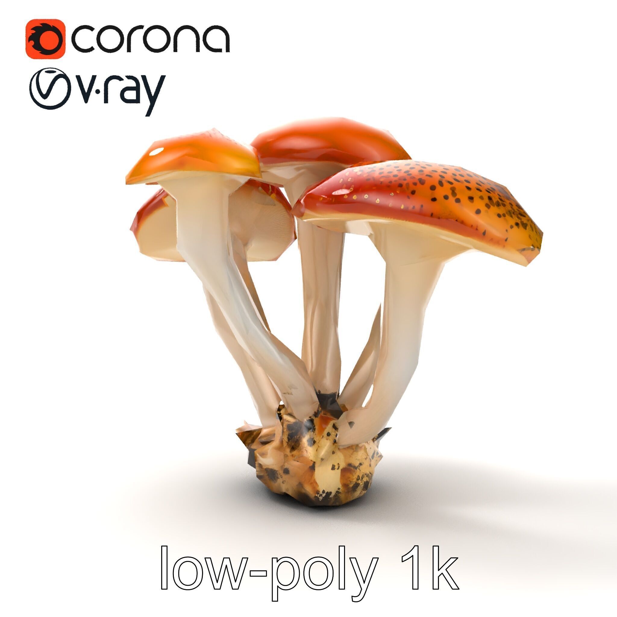 Clustered Mushrooms Diversity Sculpture model pack Low-poly 3D model_20