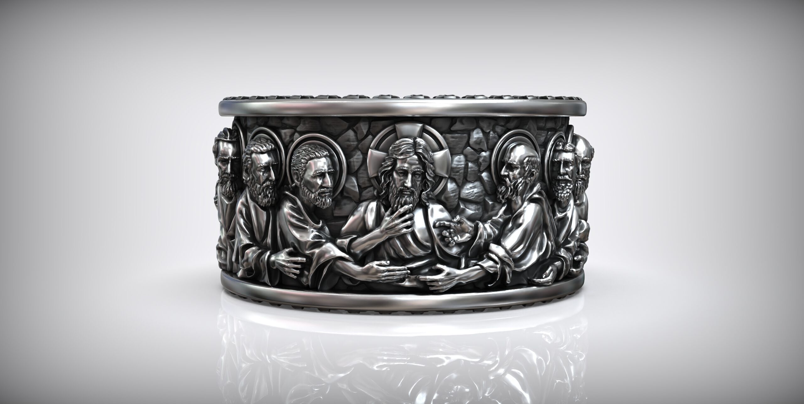 Jesus Christ and the Twelve Apostles Christian Ring 3D print model_2