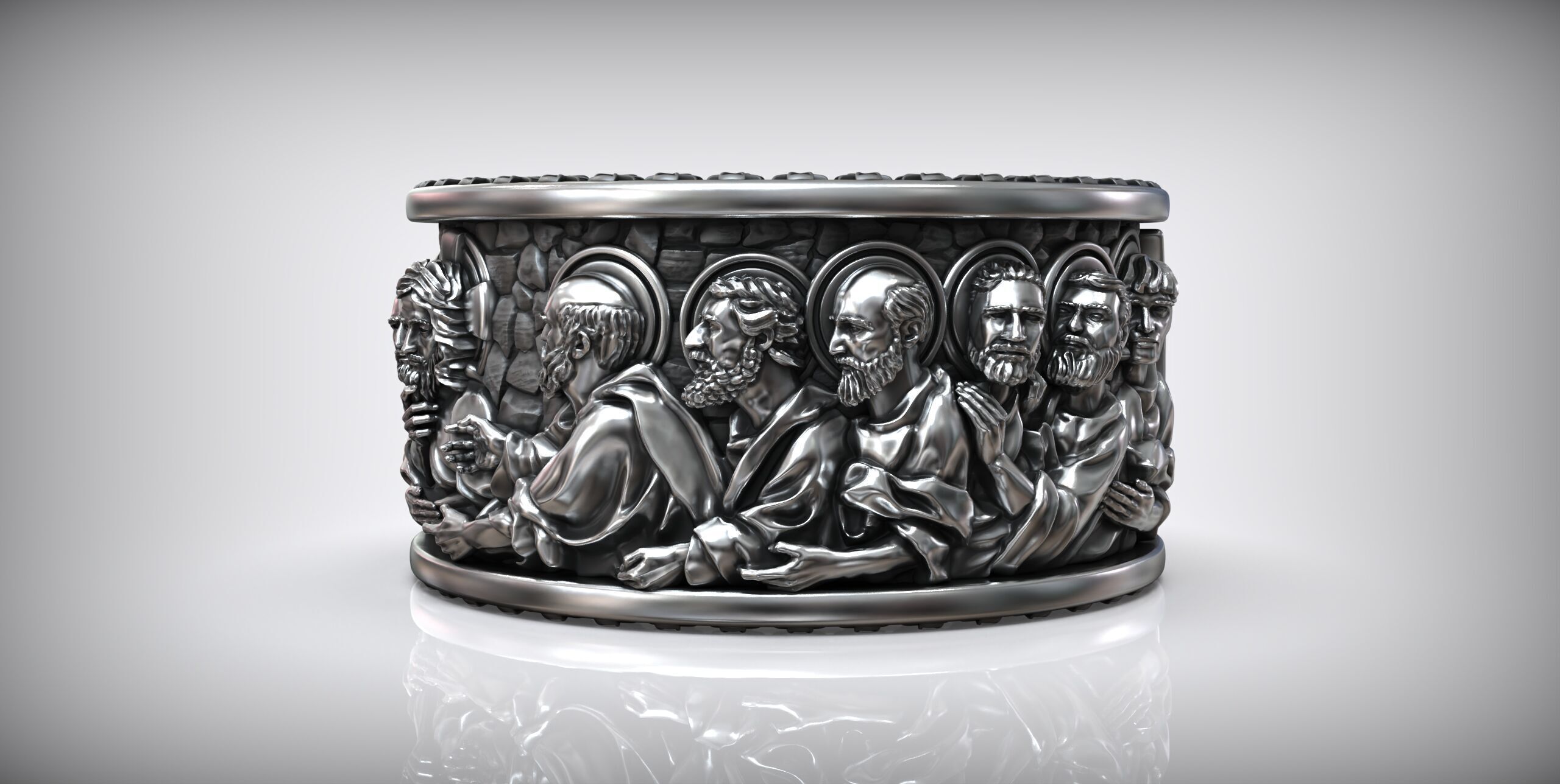 Jesus Christ and the Twelve Apostles Christian Ring 3D print model_4