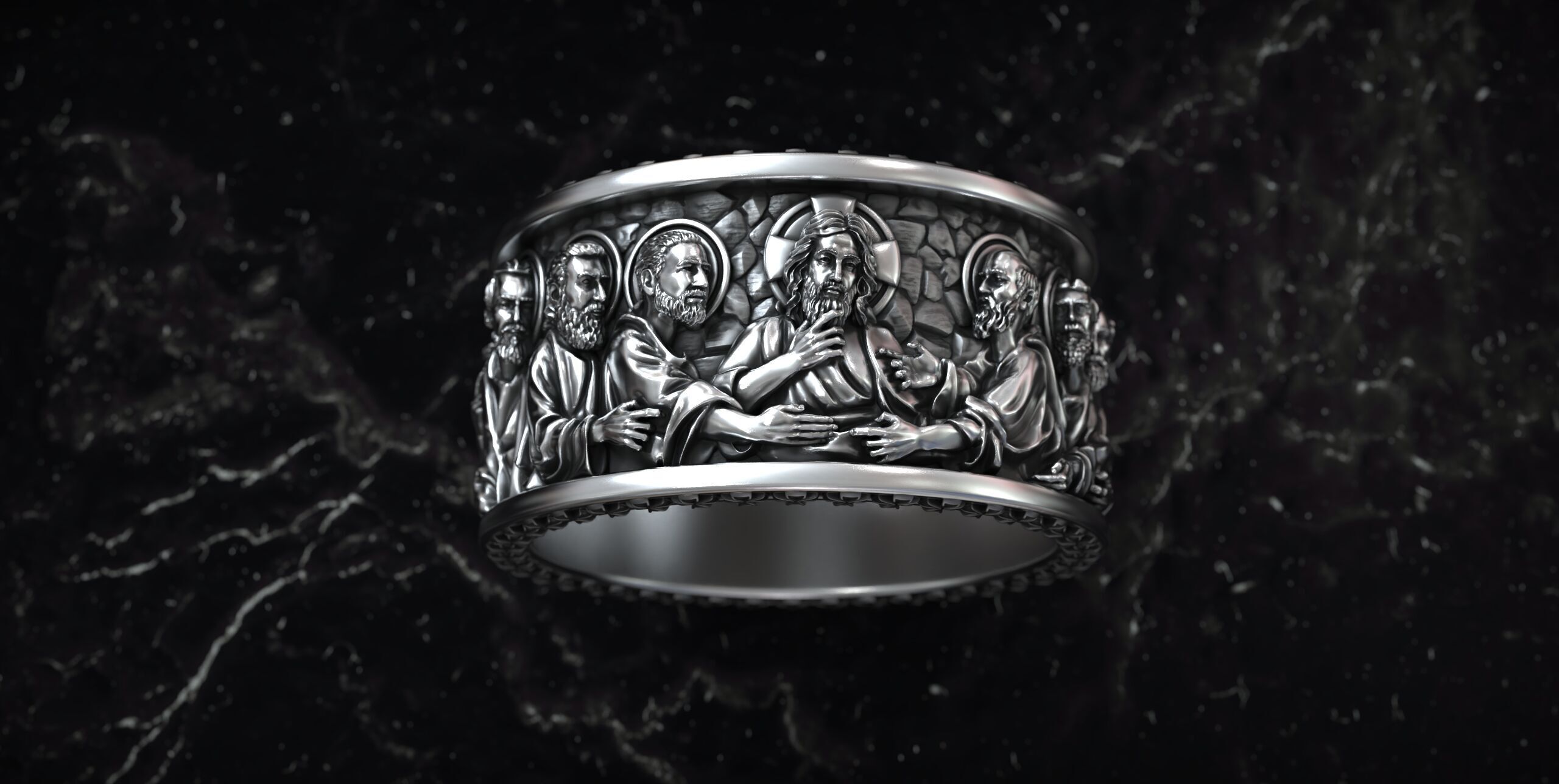 Jesus Christ and the Twelve Apostles Christian Ring 3D print model_7