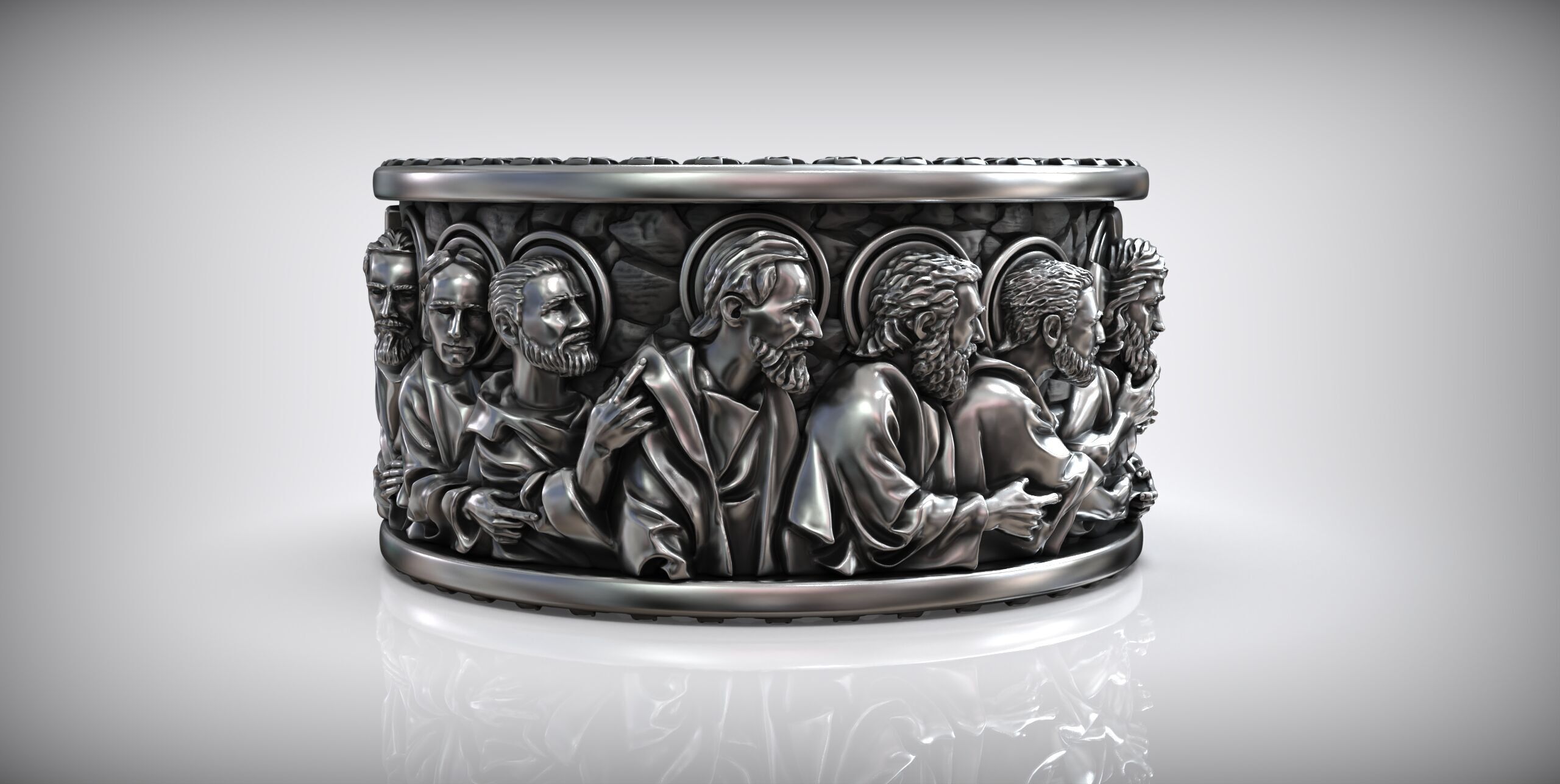 Jesus Christ and the Twelve Apostles Christian Ring 3D print model_3