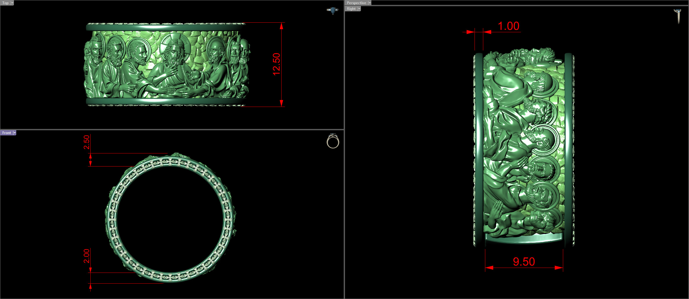 Jesus Christ and the Twelve Apostles Christian Ring 3D print model_8