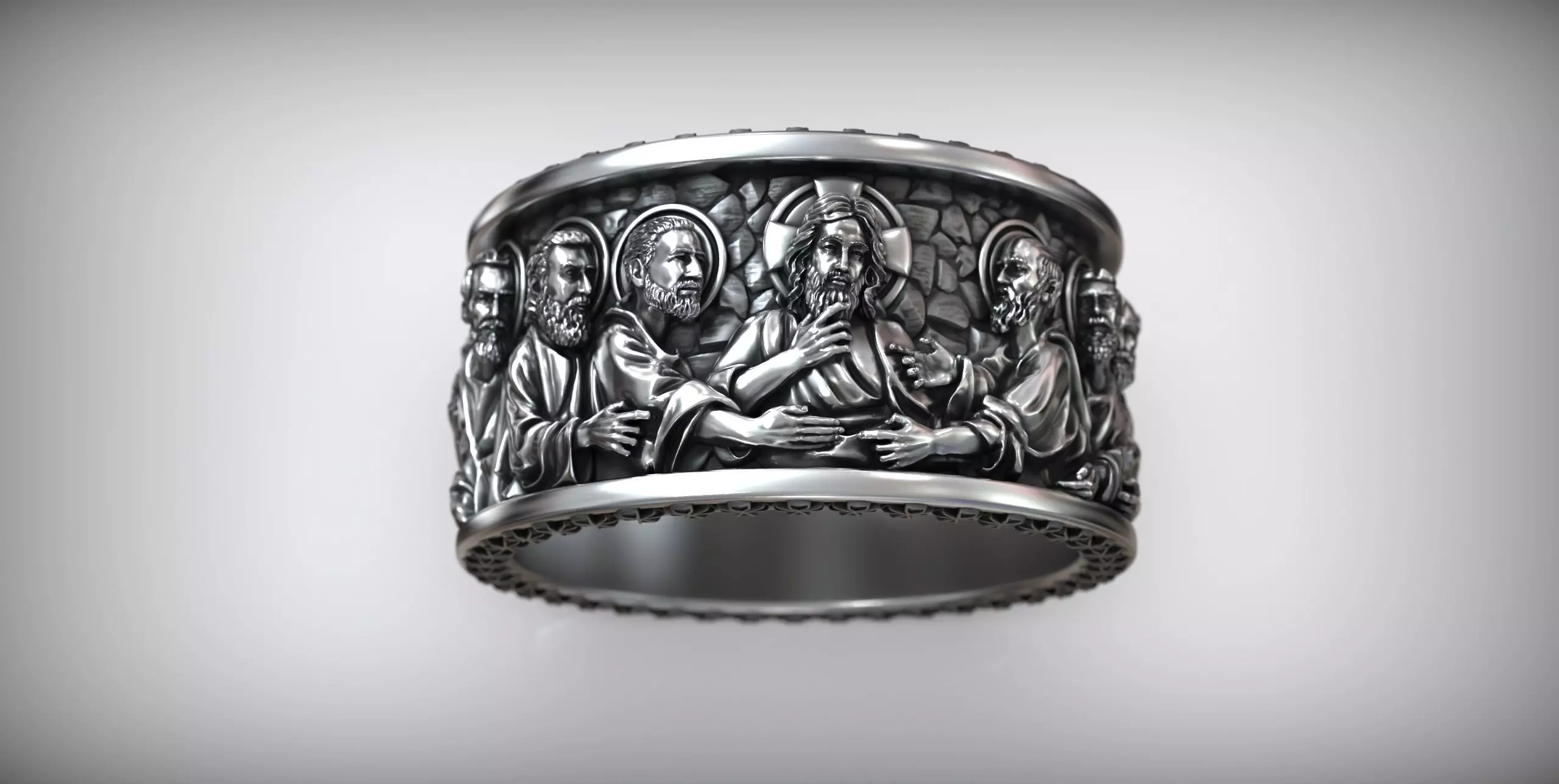 Jesus Christ and the Twelve Apostles Christian Ring 3D print model_0