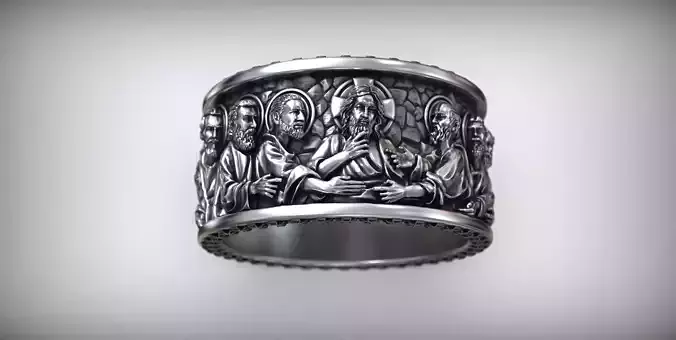 Jesus Christ and the Twelve Apostles Christian Ring 3D print model