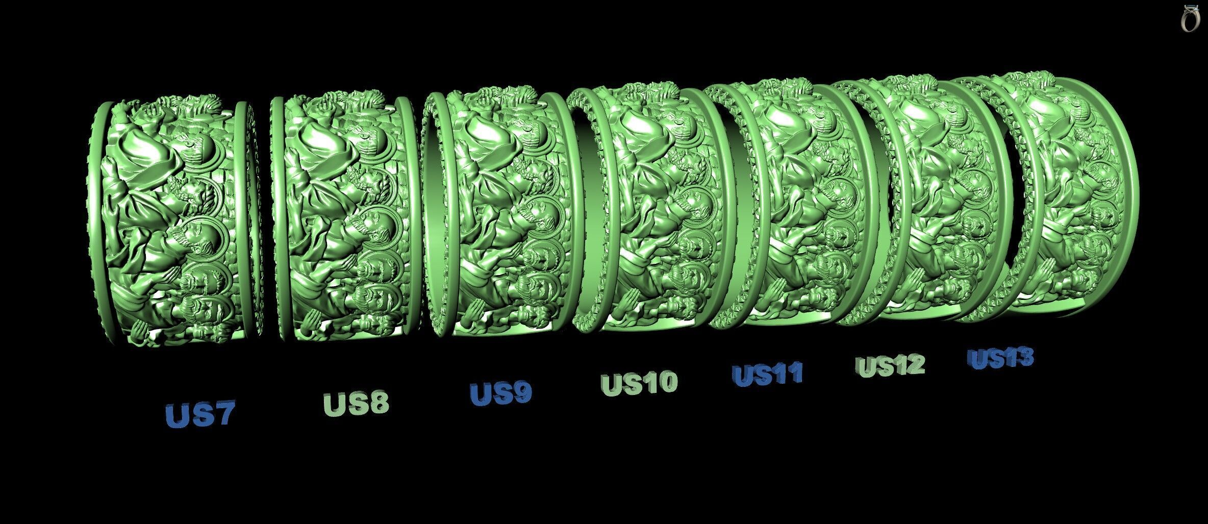 Jesus Christ and the Twelve Apostles Christian Ring 3D print model_9