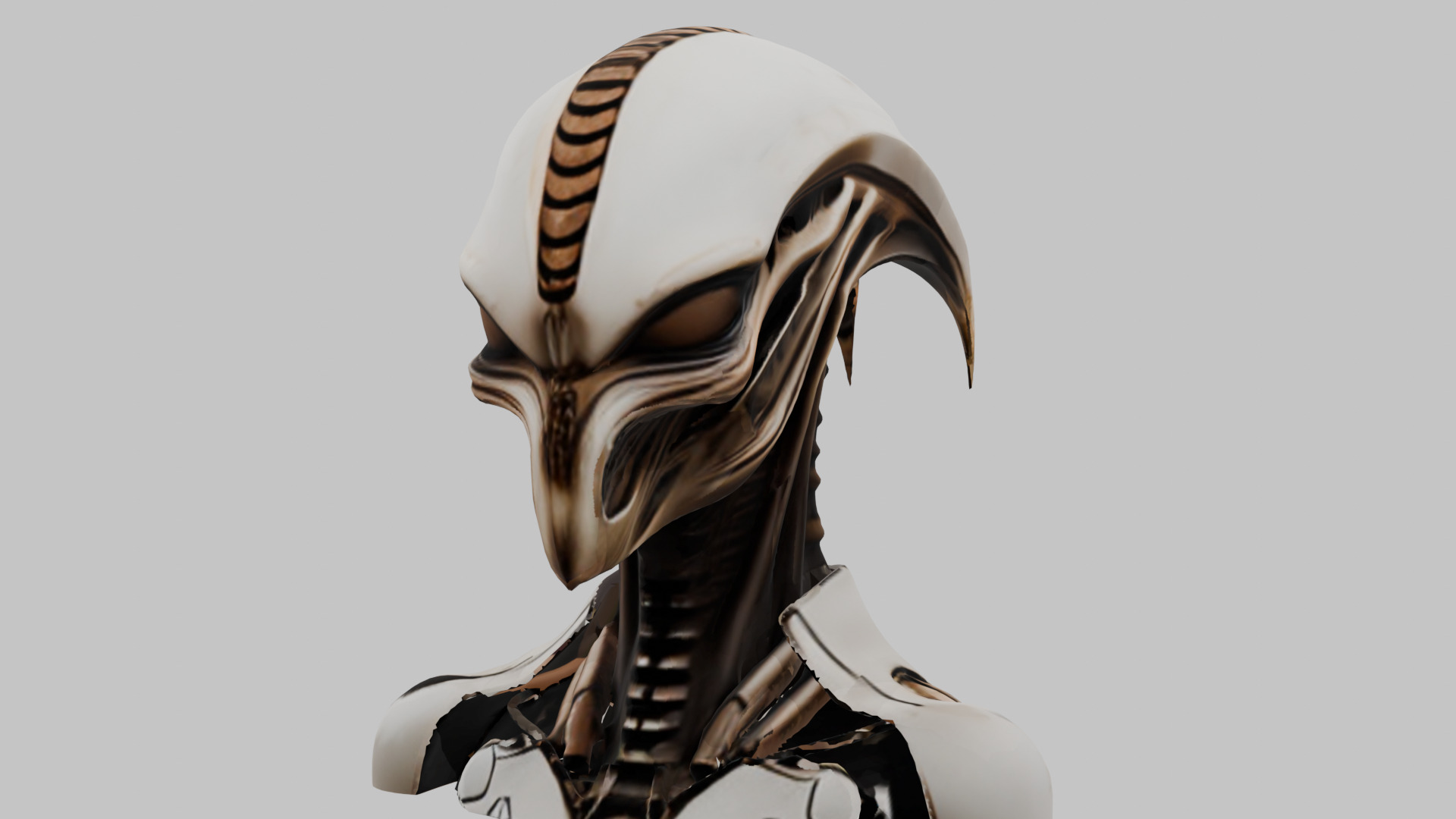 Alien Xenomorph Head Bust Low-poly 3D model_15
