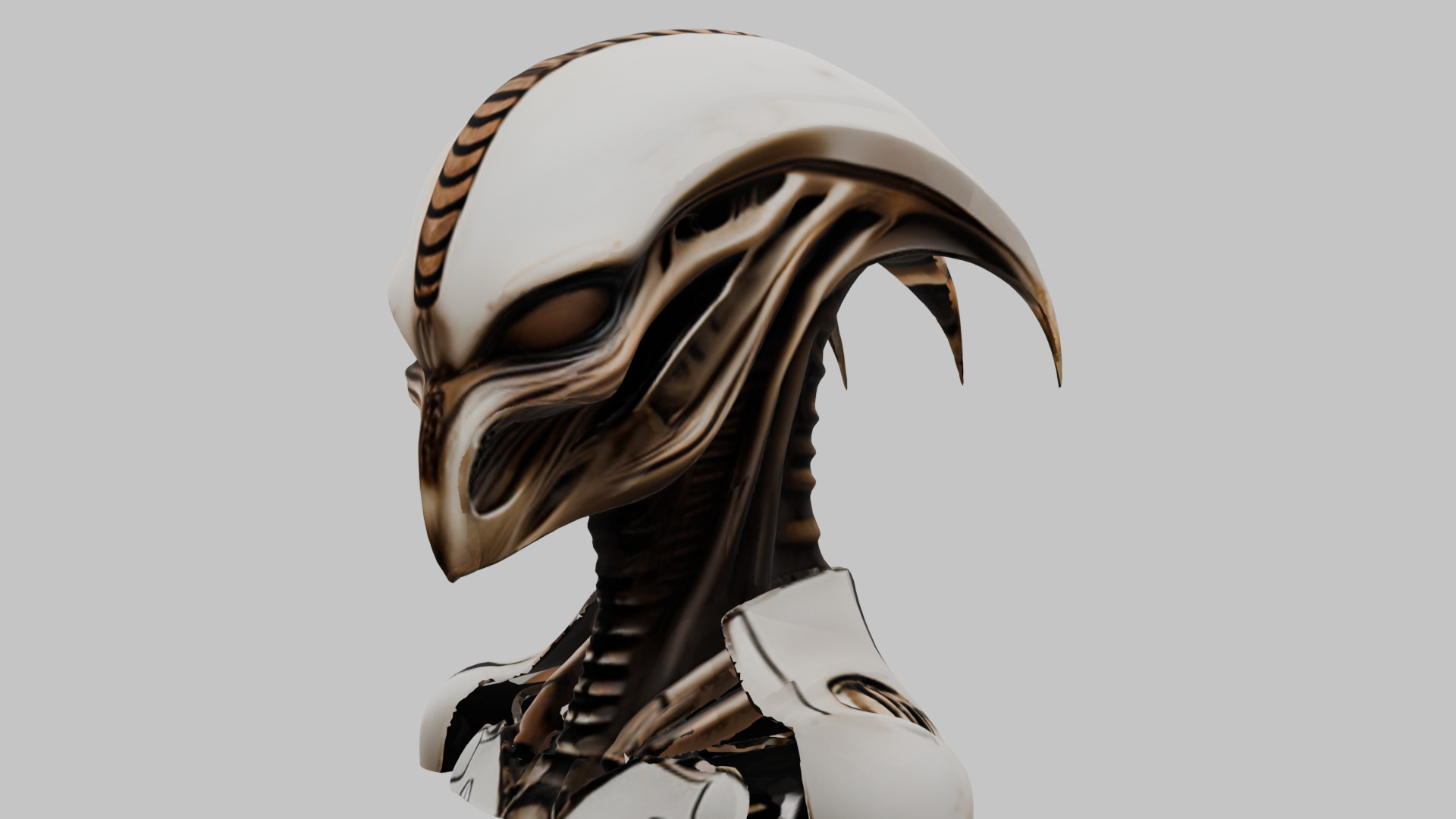 Alien Xenomorph Head Bust Low-poly 3D model_14