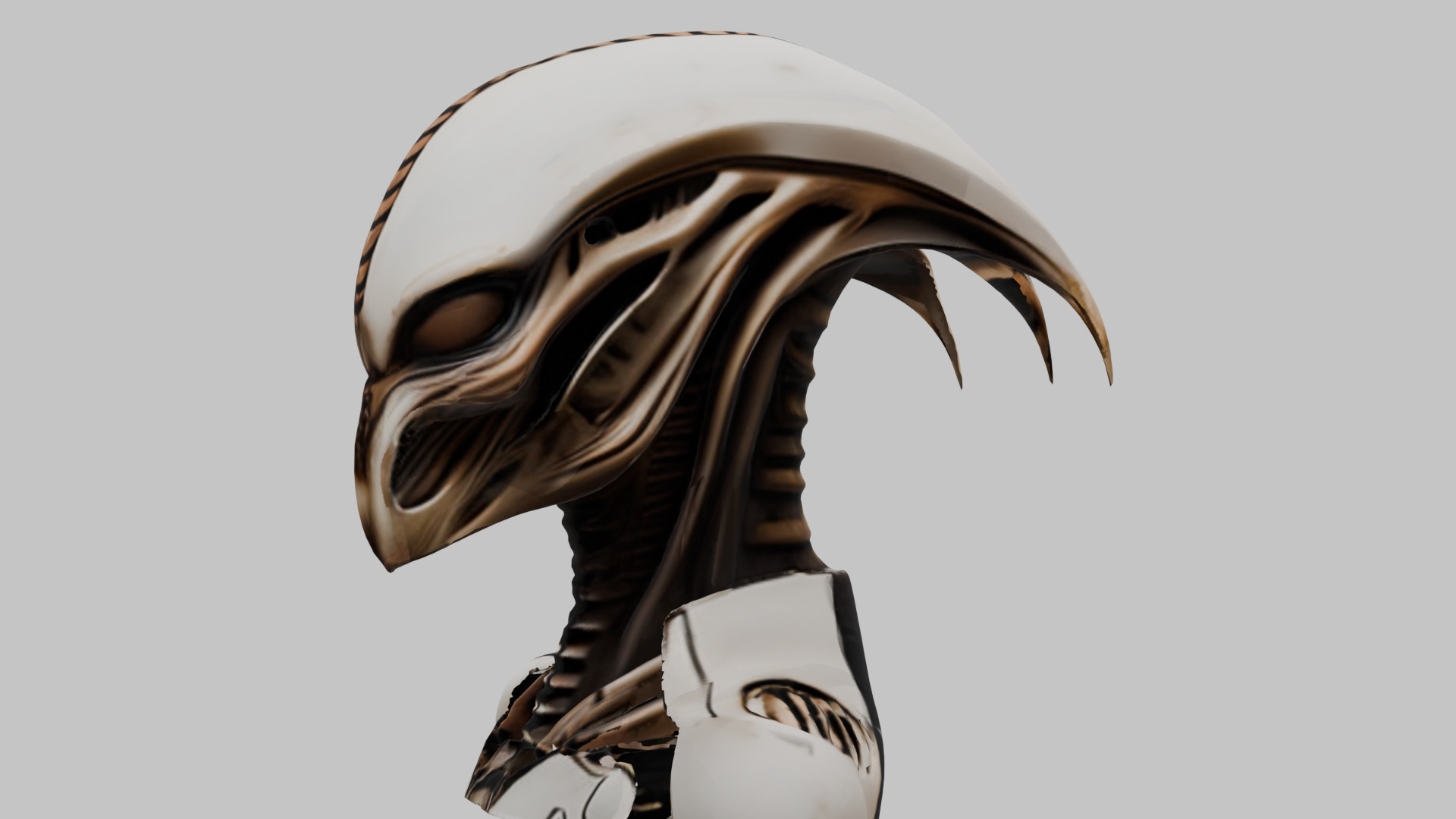 Alien Xenomorph Head Bust Low-poly 3D model_13
