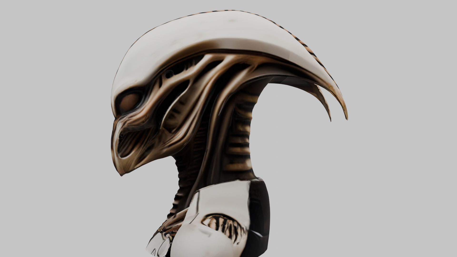 Alien Xenomorph Head Bust Low-poly 3D model_12