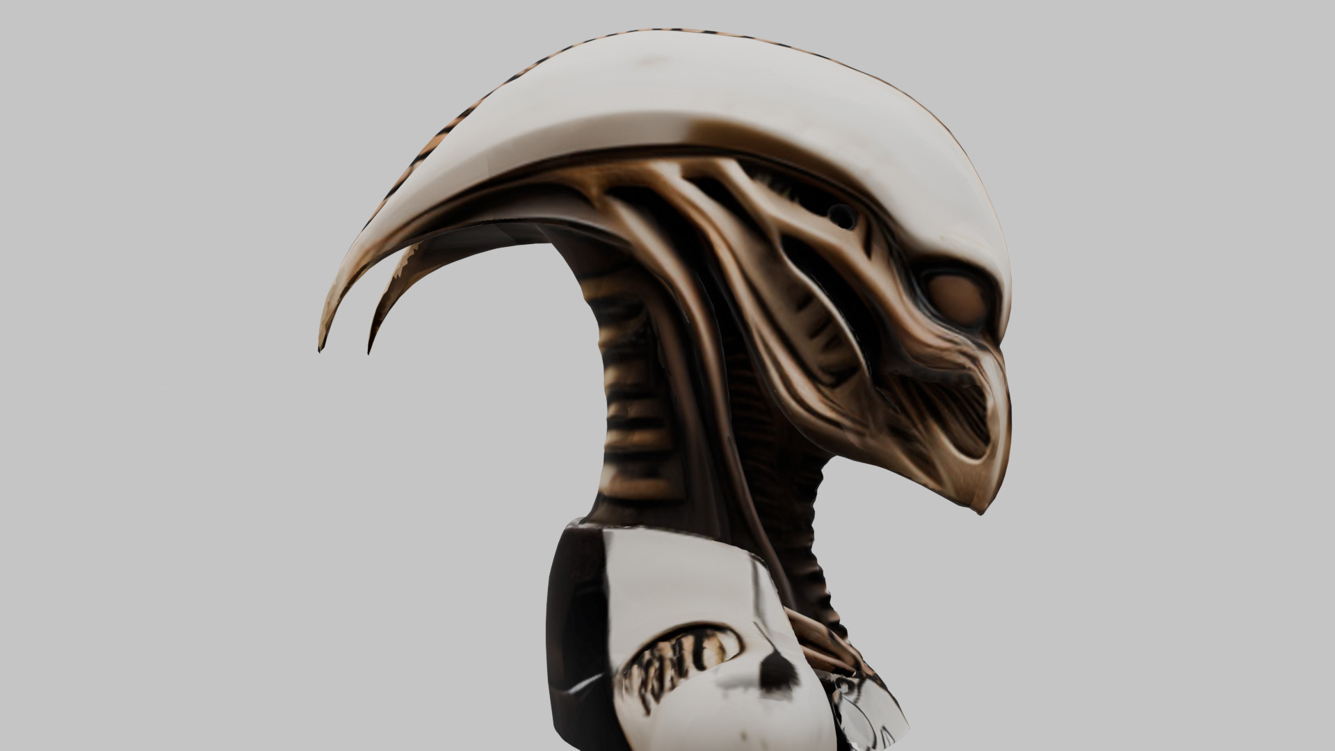 Alien Xenomorph Head Bust Low-poly 3D model_4