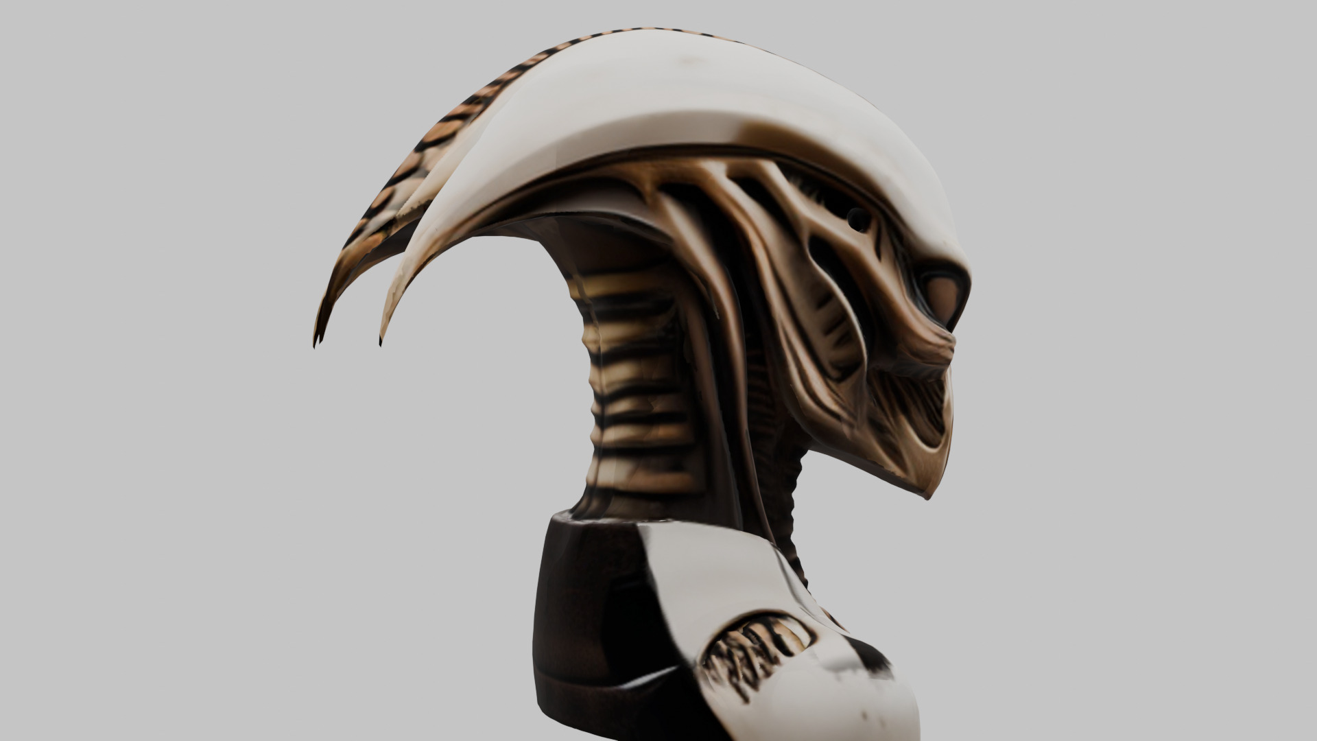 Alien Xenomorph Head Bust Low-poly 3D model_5