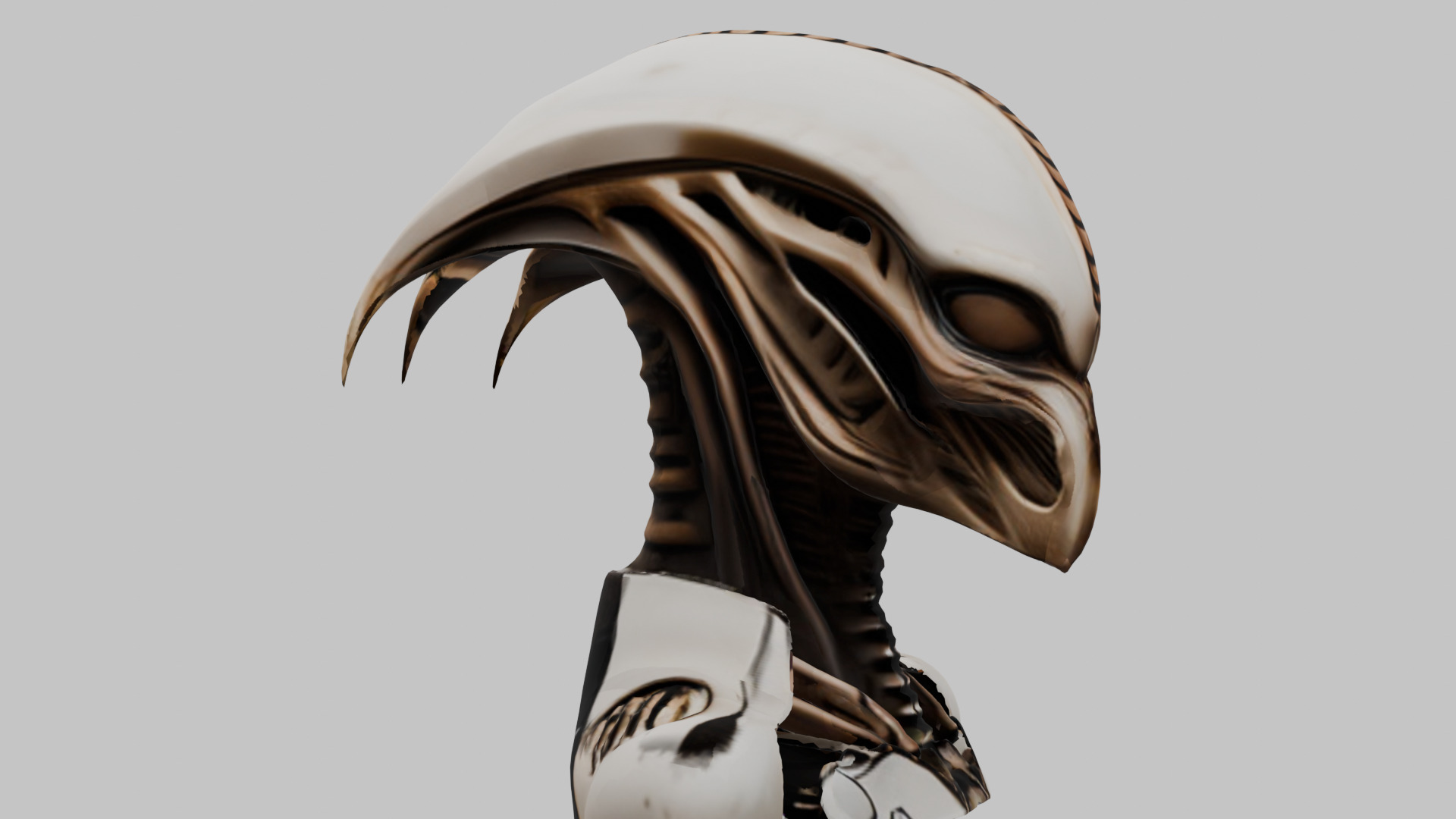 Alien Xenomorph Head Bust Low-poly 3D model_3