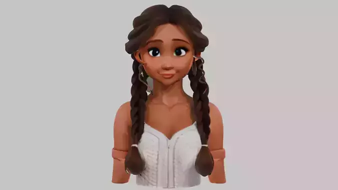lowpoly stylized brunette teen head bust cartoon