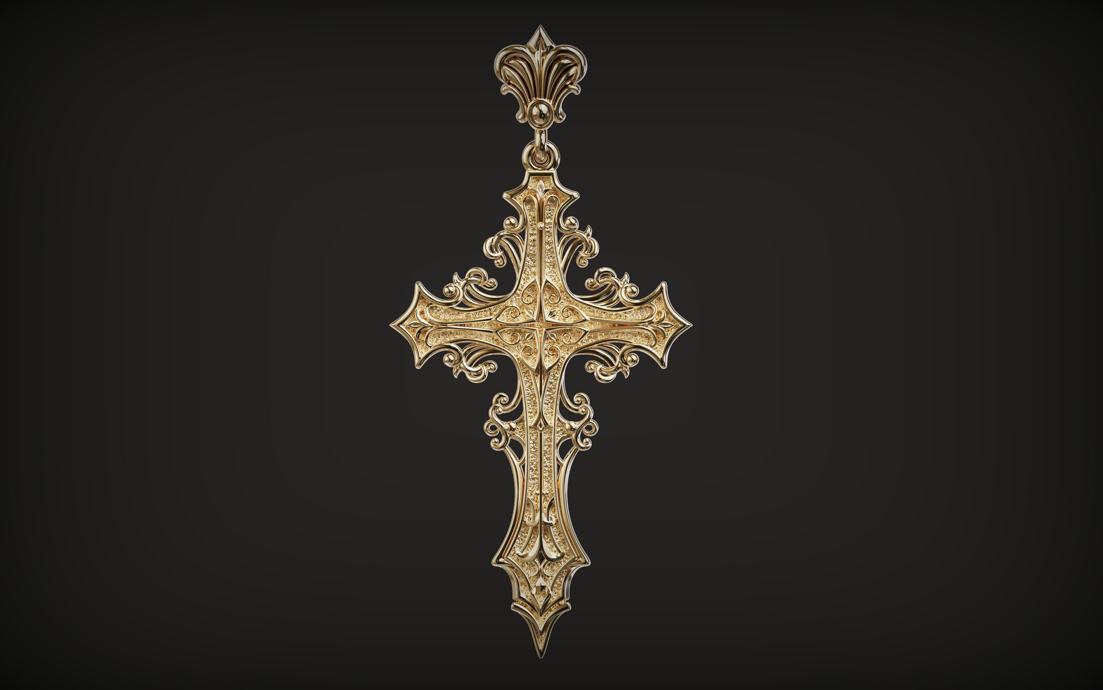 Gothic cross Pendant 03 3D print model_5