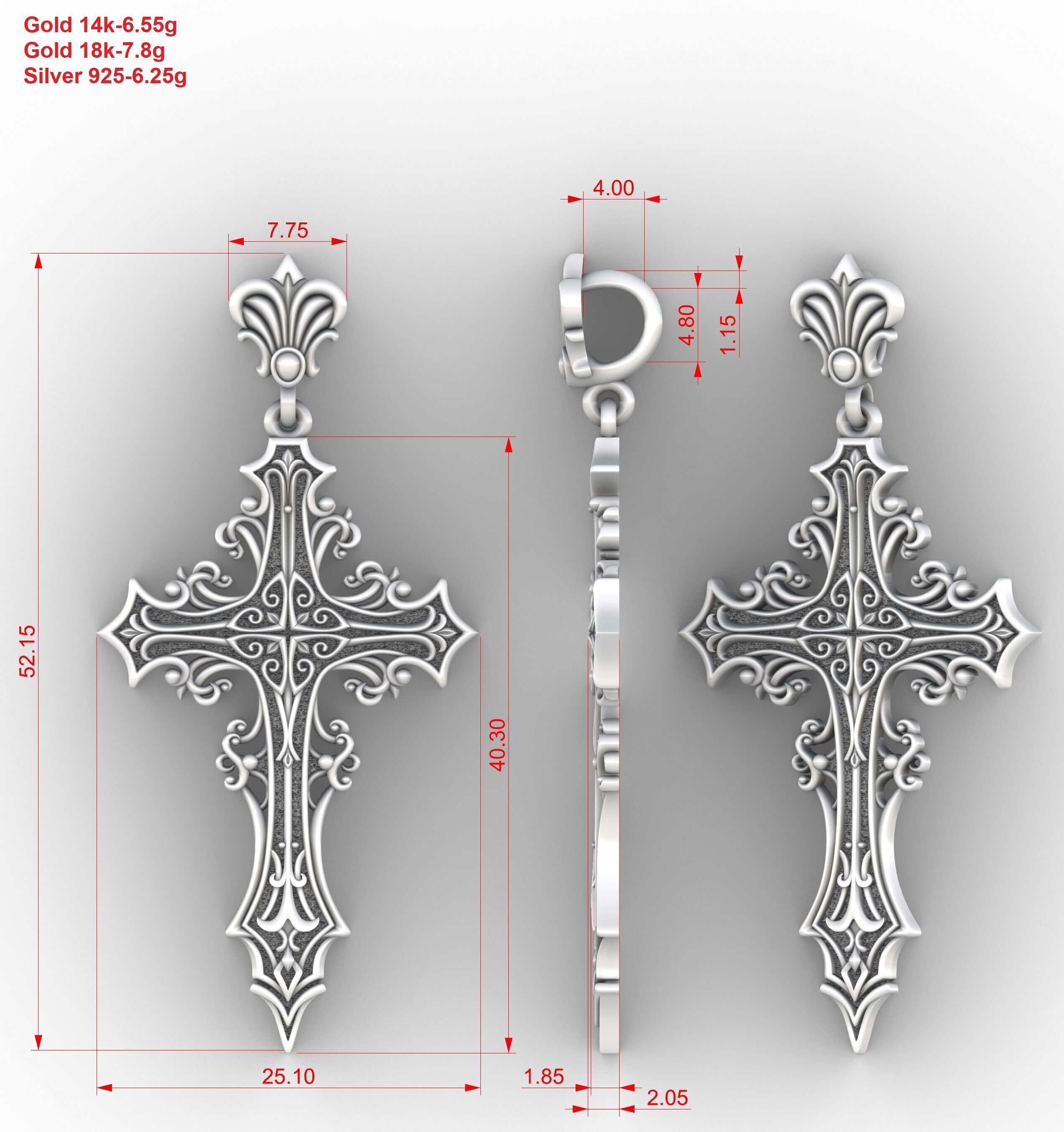 Gothic cross Pendant 03 3D print model_6