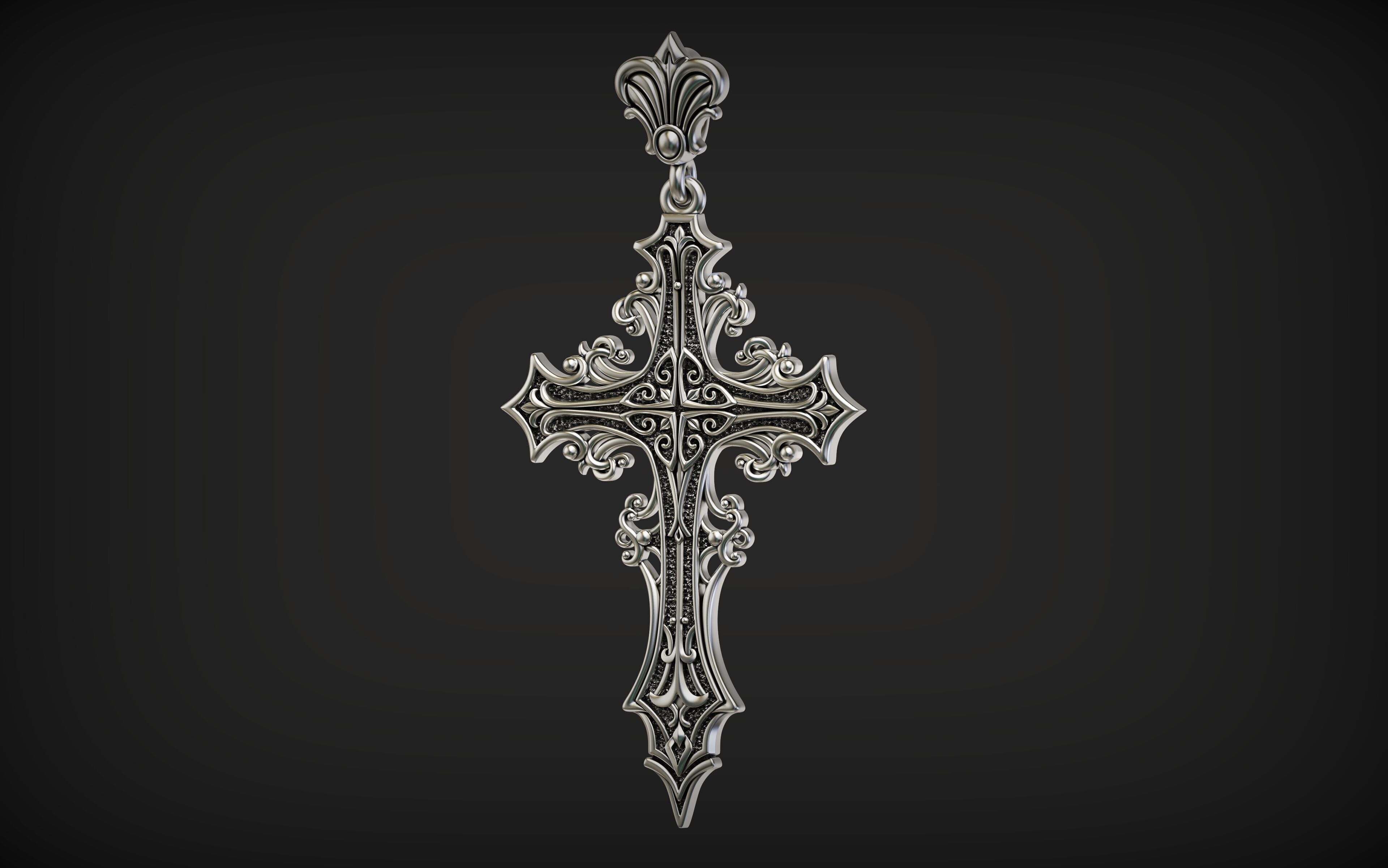 Gothic cross Pendant 03 3D print model_4