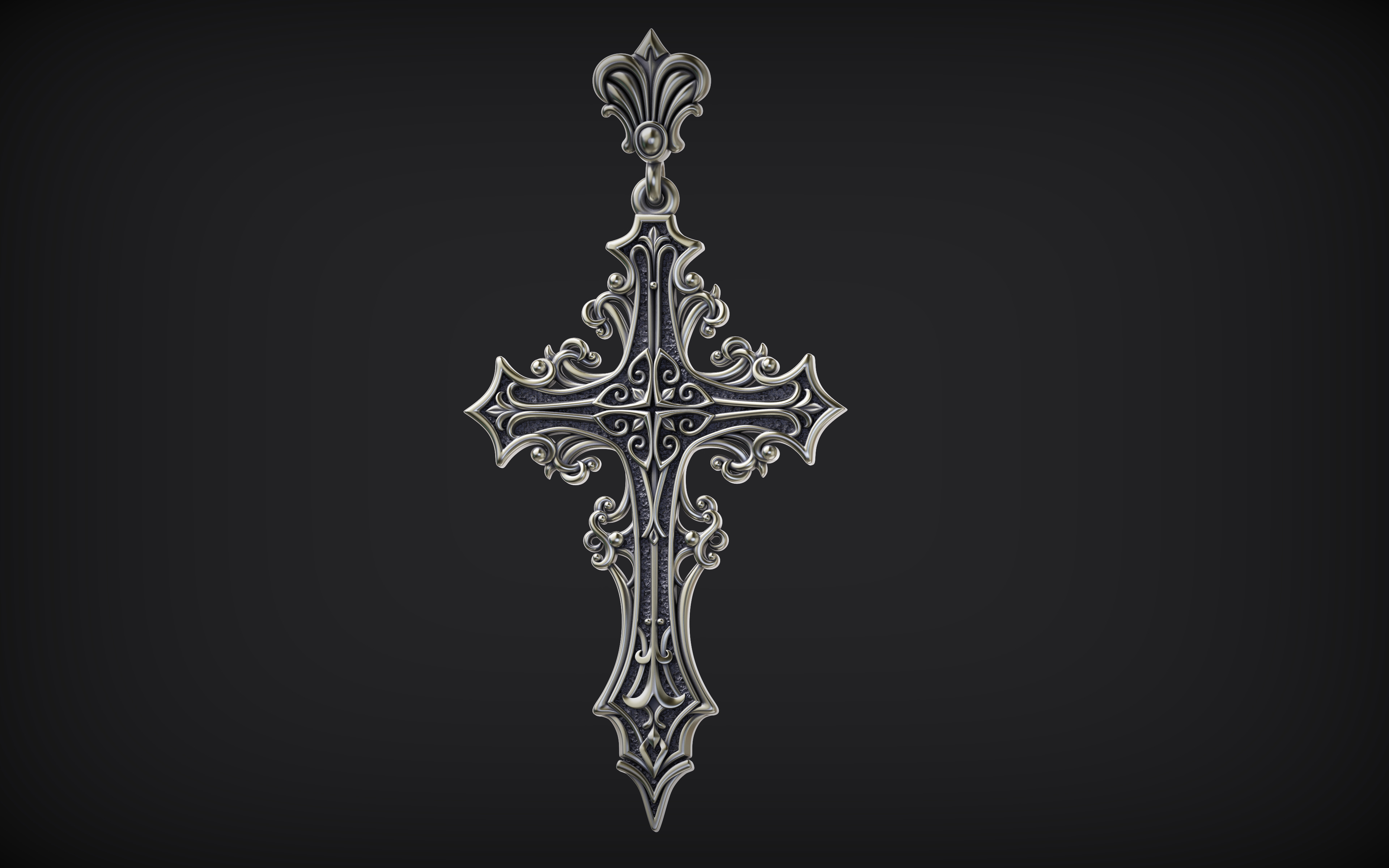 Gothic cross Pendant 03 3D print model_2