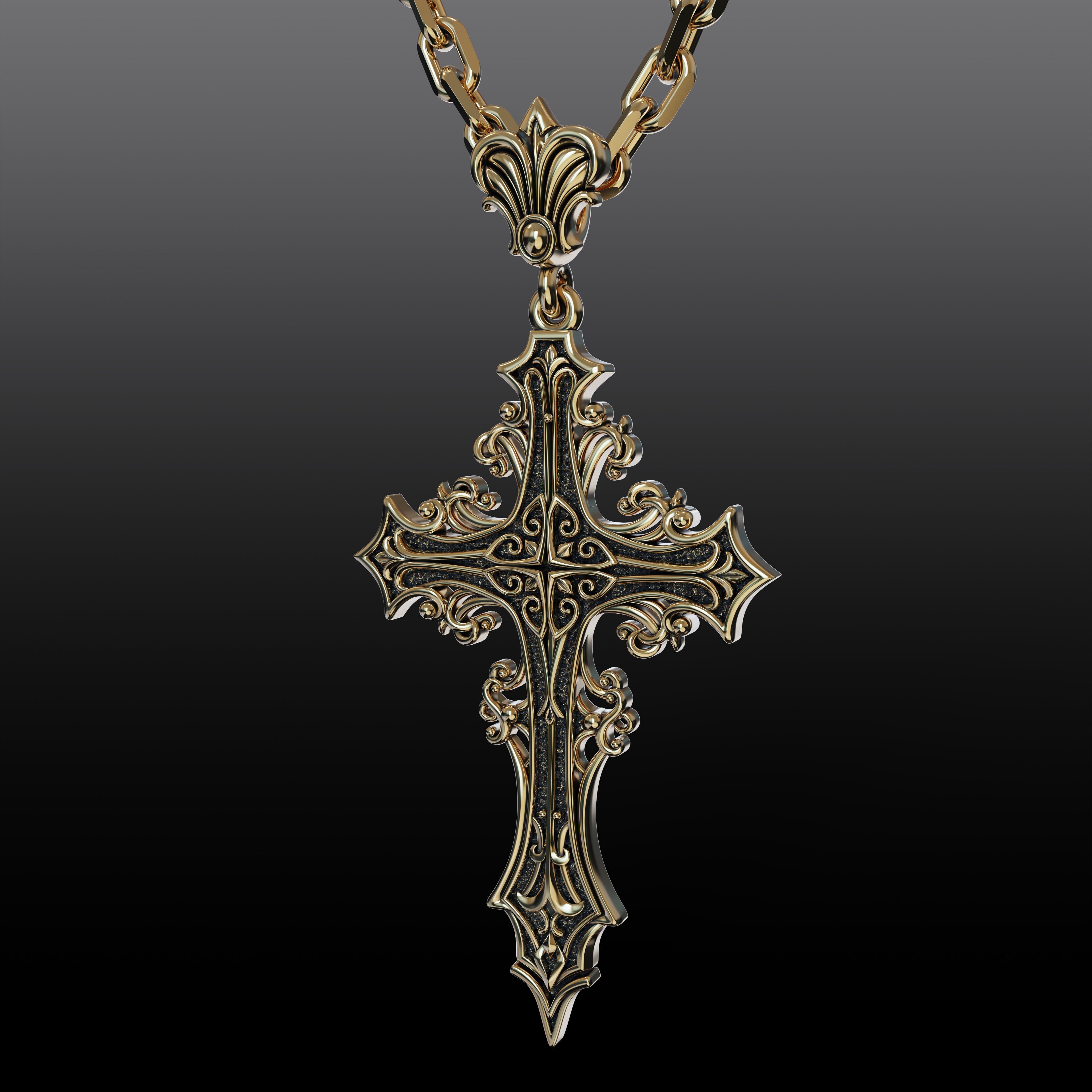 Gothic cross Pendant 03 3D print model_1
