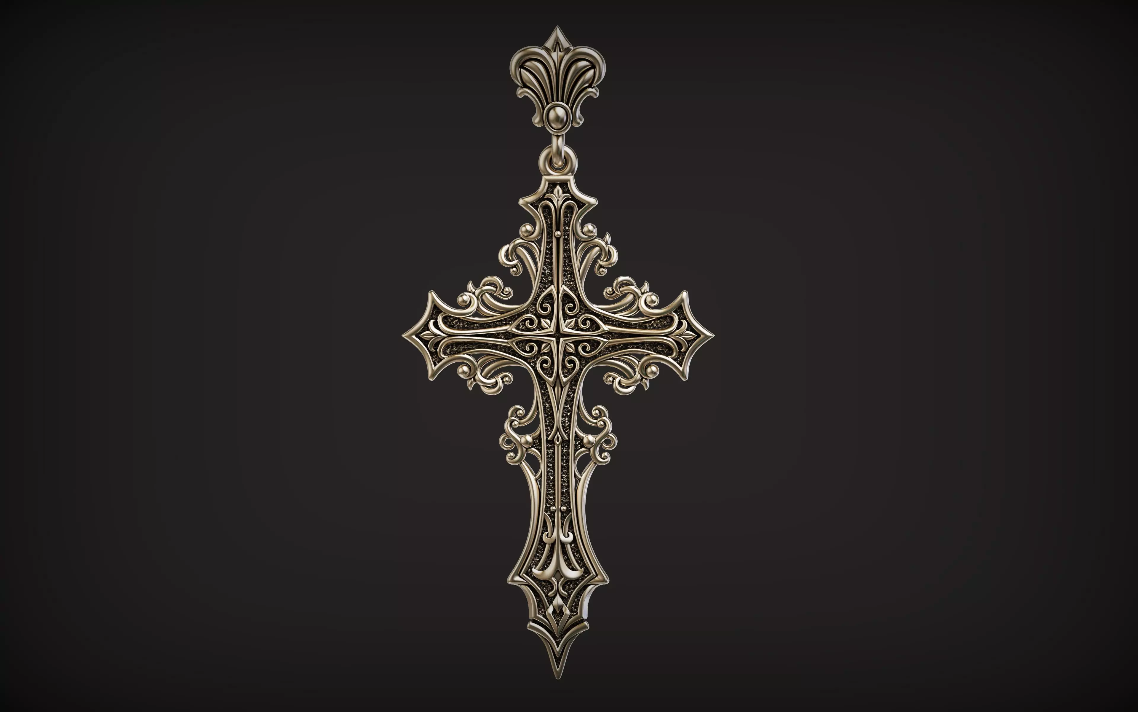 Gothic cross Pendant 03 3D print model_0