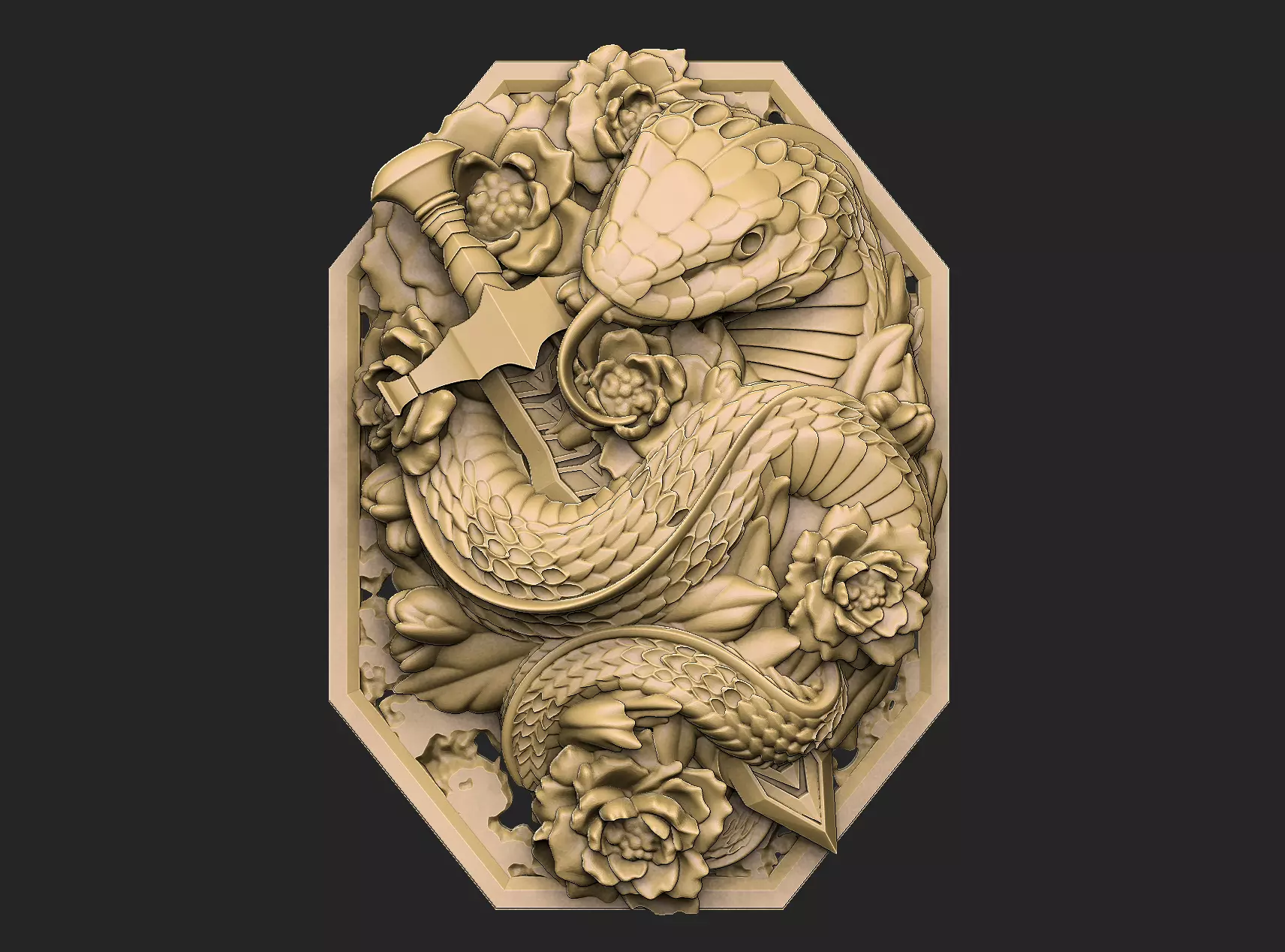 Snake Medallion design serpent python anaconda mamba viper 3D print model_0