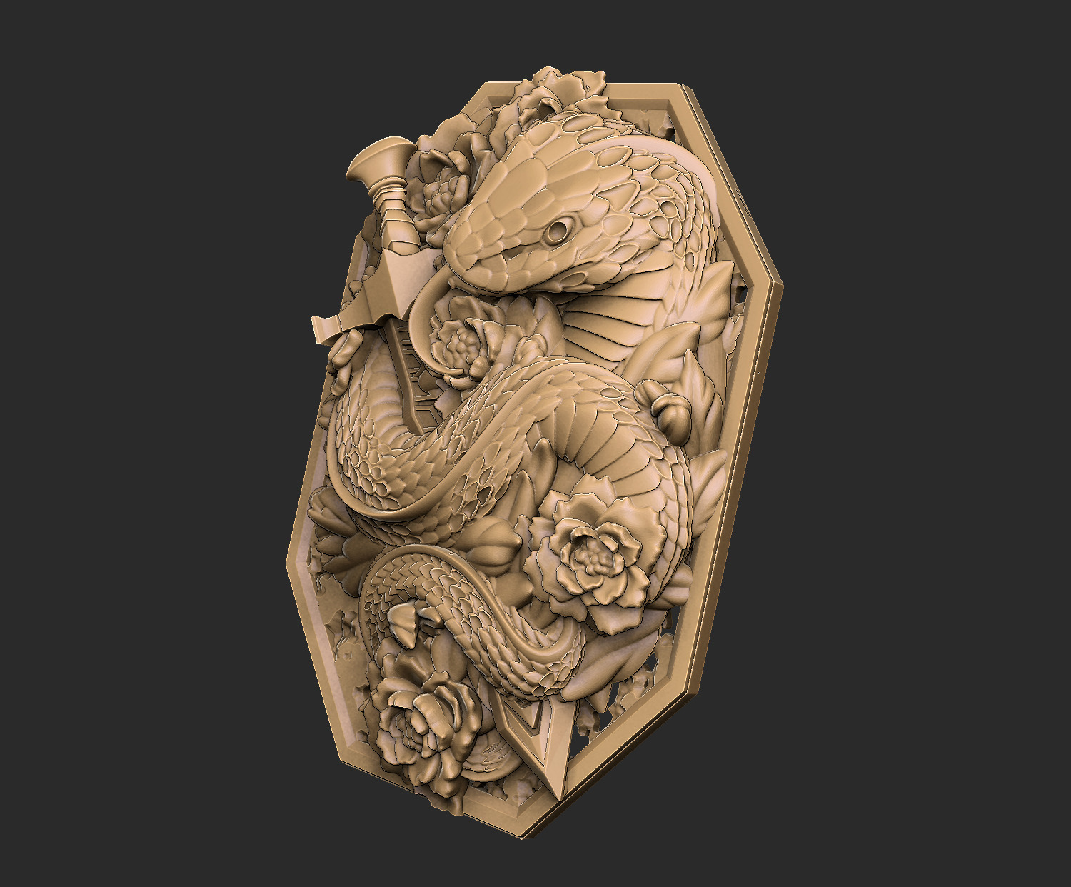 Snake Medallion design serpent python anaconda mamba viper 3D print model_3