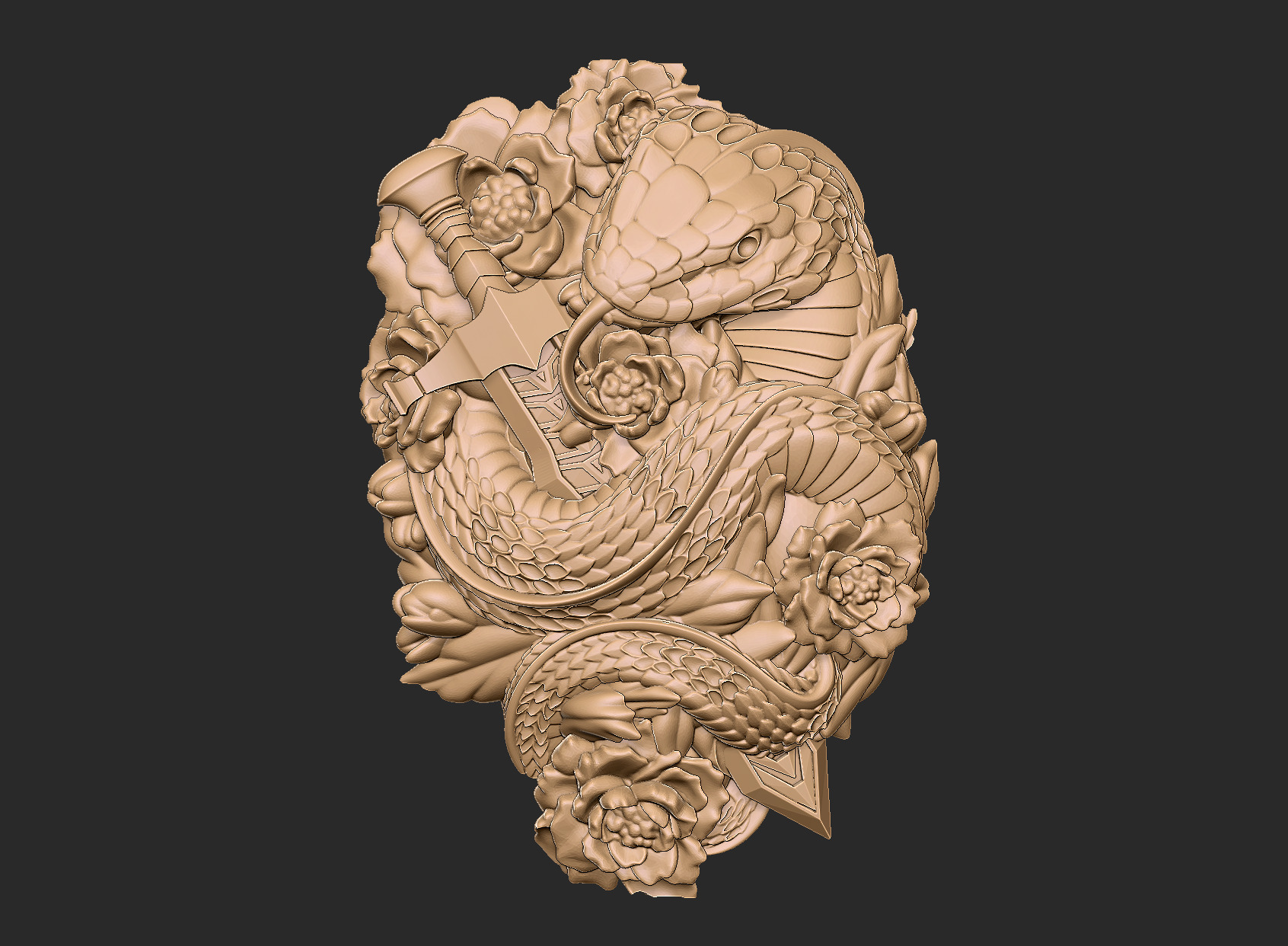 Snake Medallion design serpent python anaconda mamba viper 3D print model_1