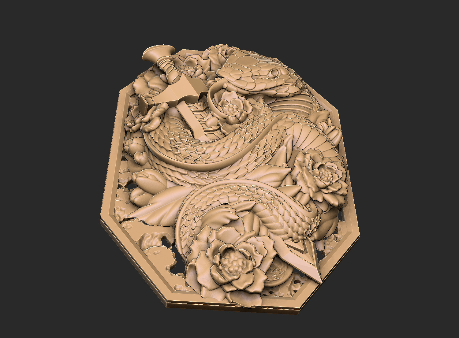Snake Medallion design serpent python anaconda mamba viper 3D print model_4