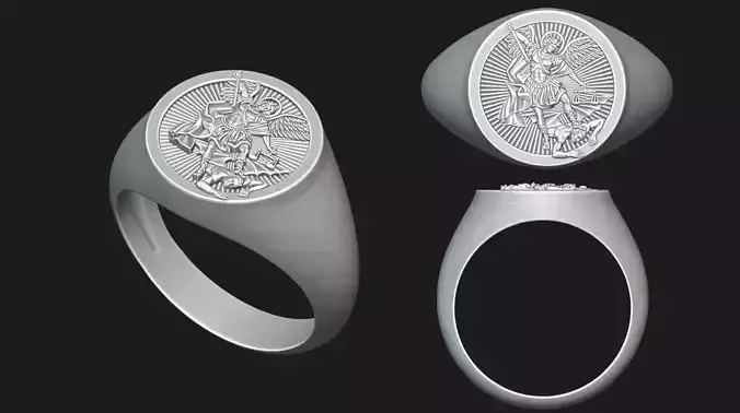 Saint Michael Archangel Round Signet Ring
