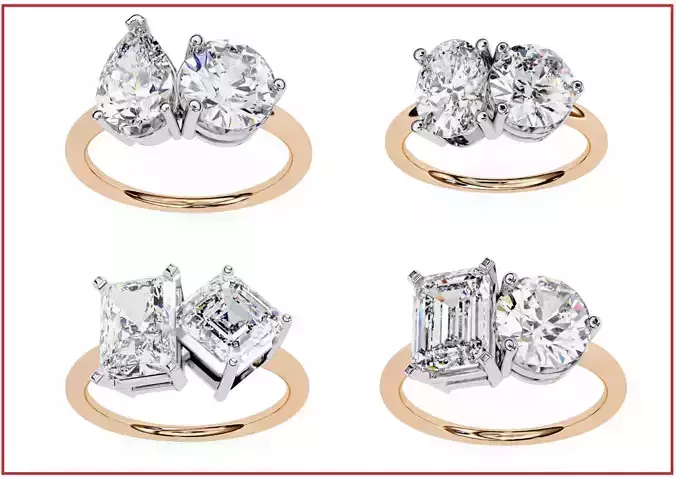 7 Toi et Moi Solitaire Diamond Ring 360 animation renders  3D Model Collection