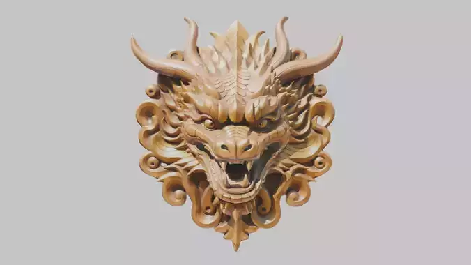 carved wooden dragon head bust