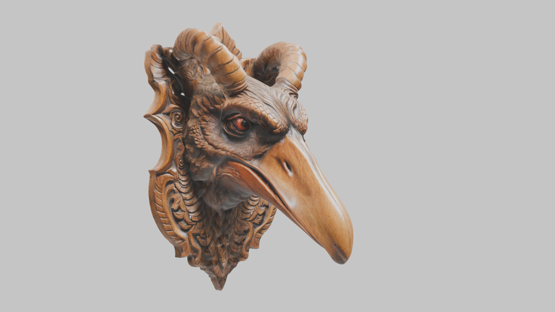 Stylized Bird Skull head wall mount Mask 3D Model Low-poly 3D model_2