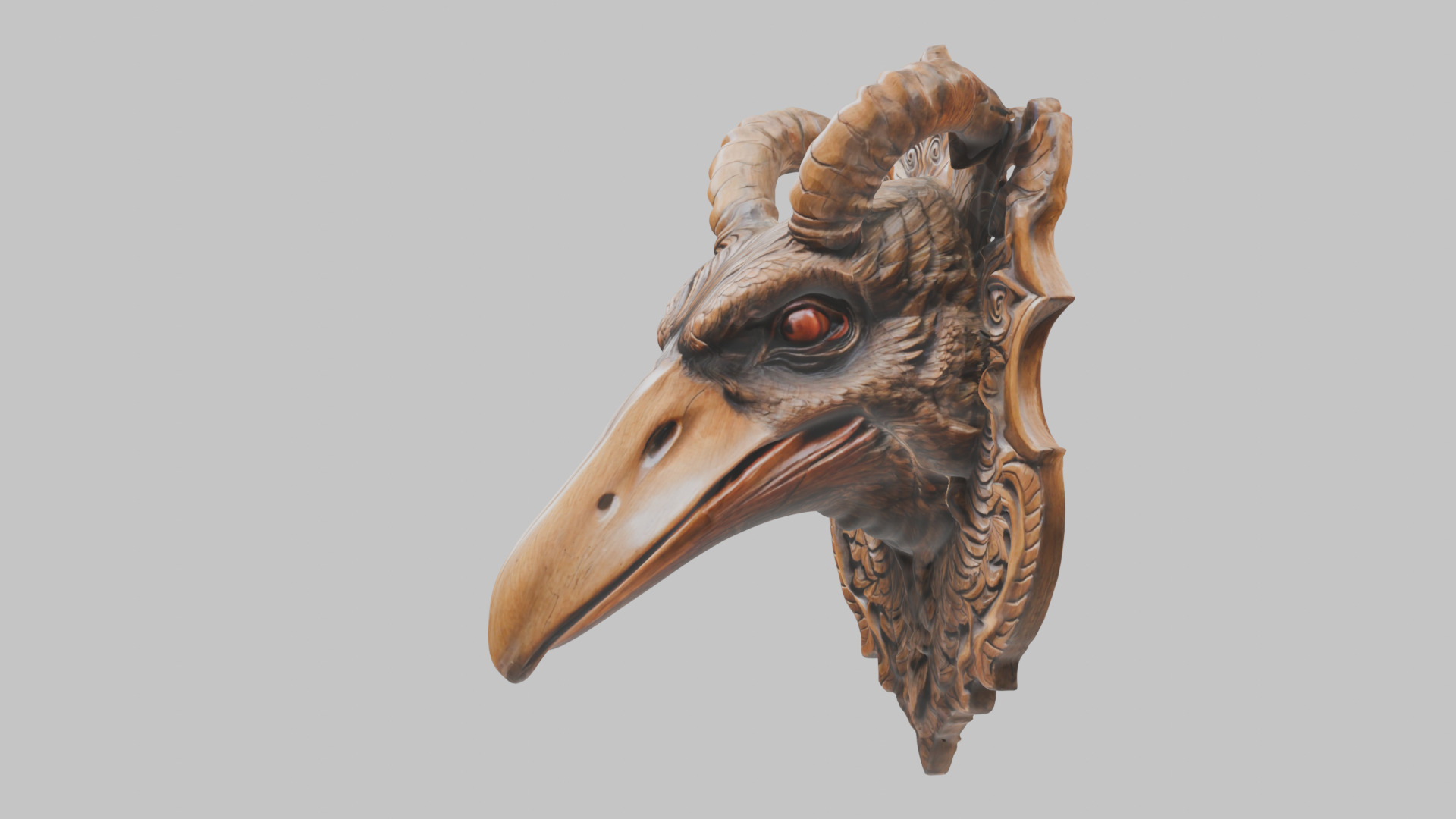 Stylized Bird Skull head wall mount Mask 3D Model Low-poly 3D model_13
