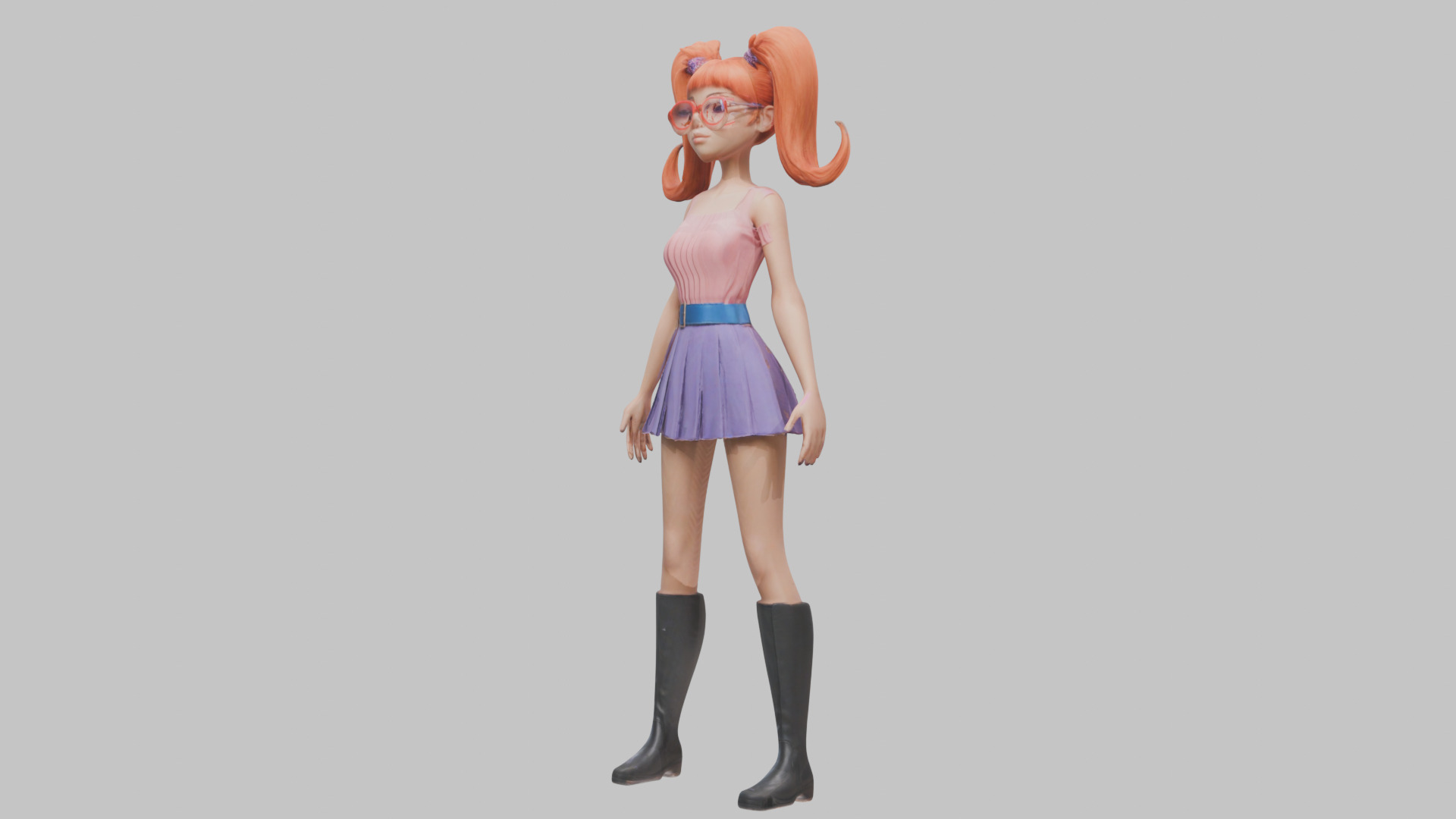 Styilized Toon Girl female Character Low-poly 3D model_14