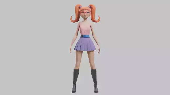 Styilized Toon Girl female Character Low-poly 3D model