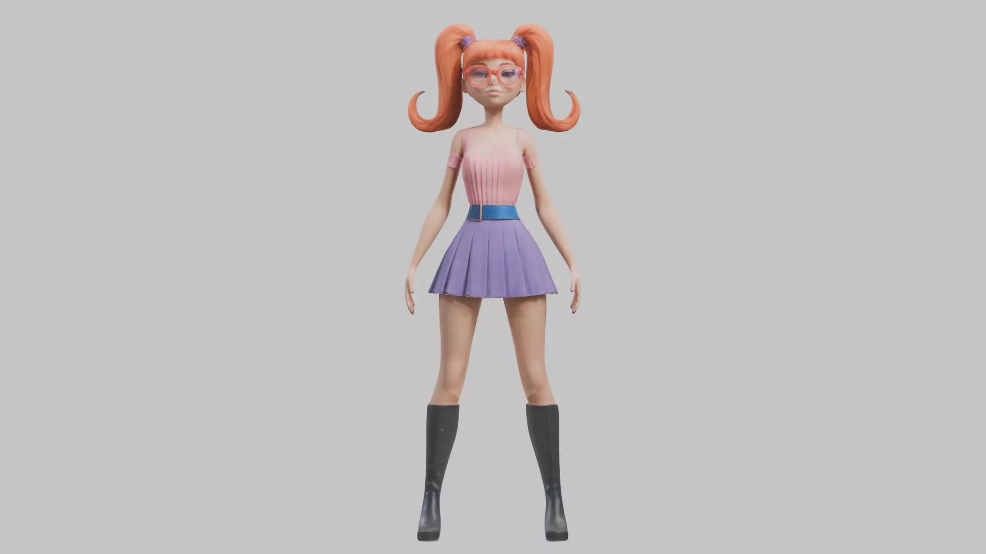 Styilized Toon Girl female Character Low-poly 3D model_0