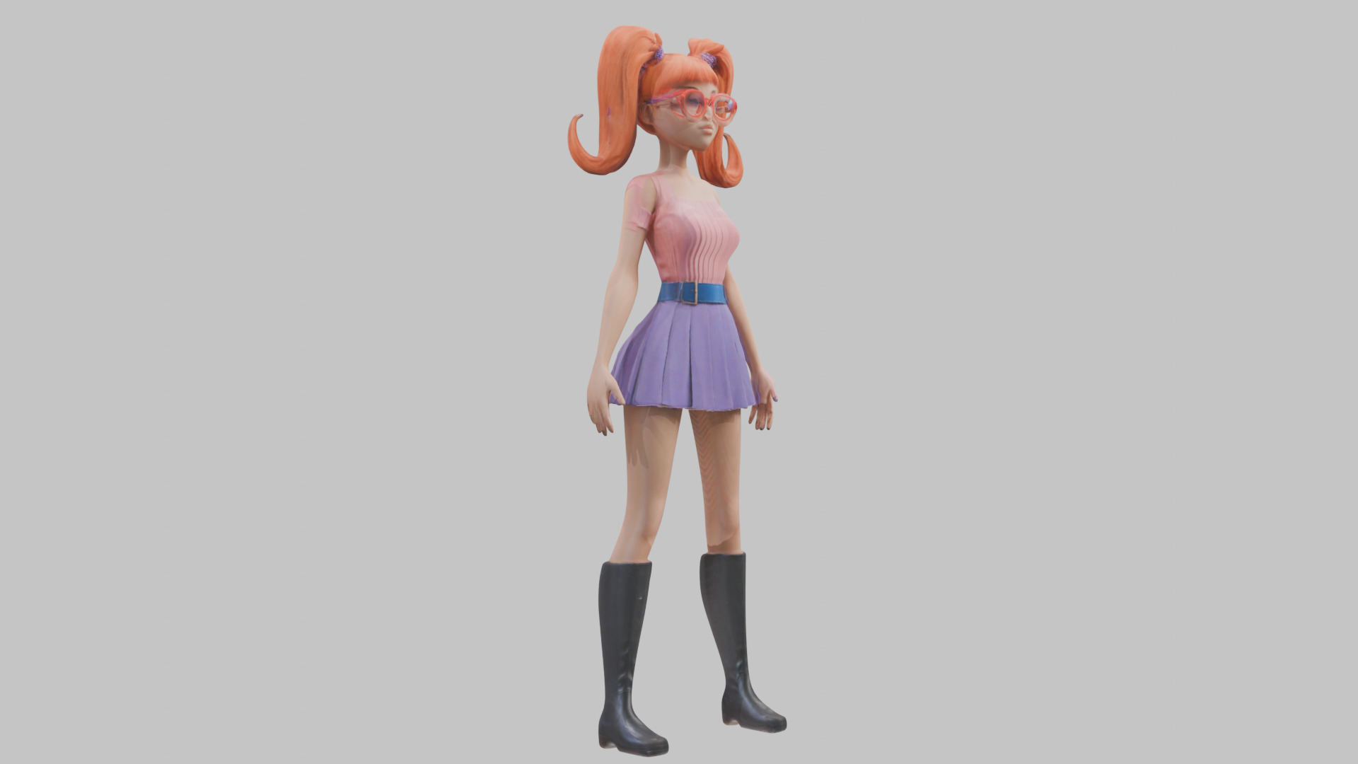 Styilized Toon Girl female Character Low-poly 3D model_2