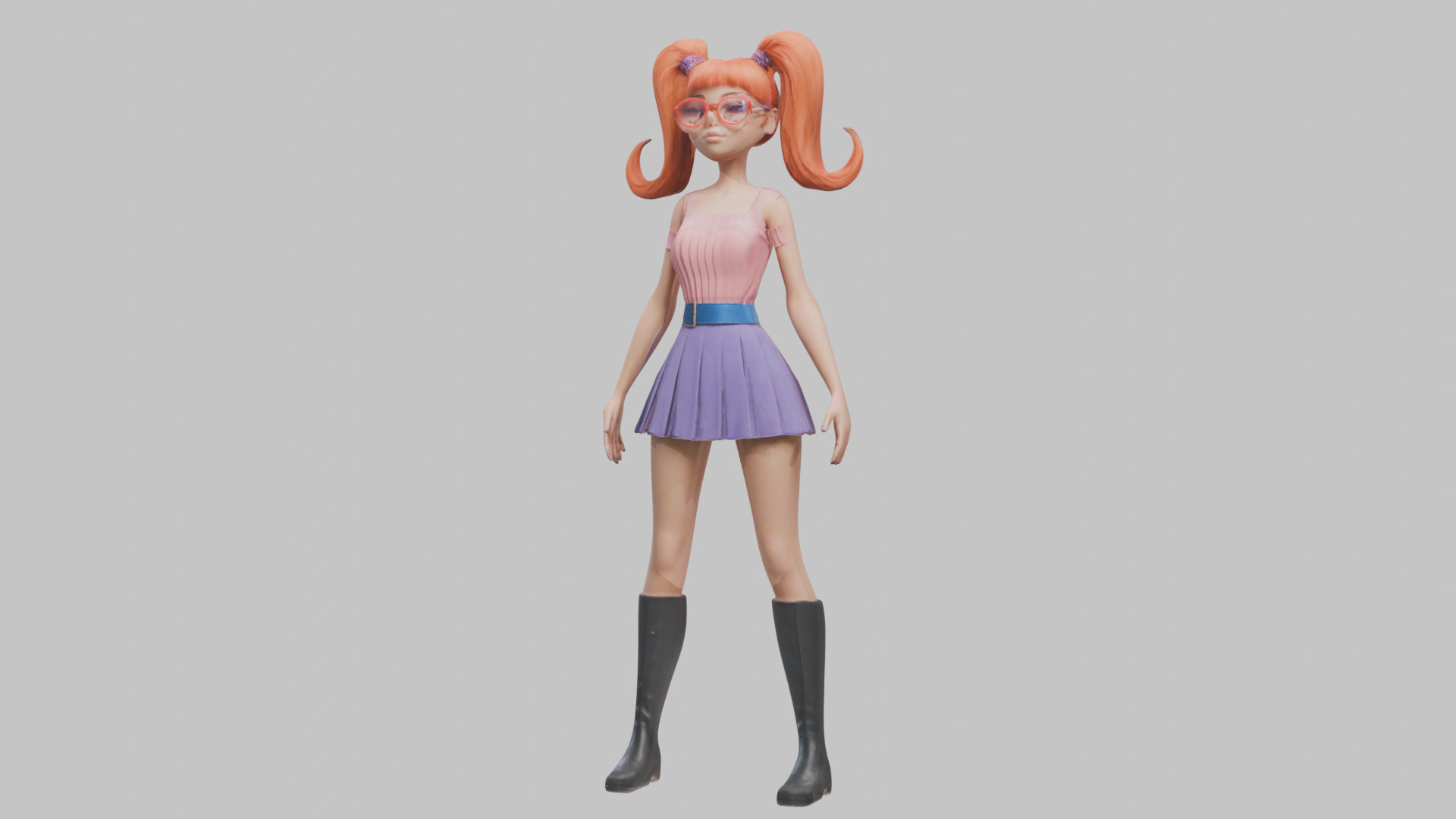 Styilized Toon Girl female Character Low-poly 3D model_15