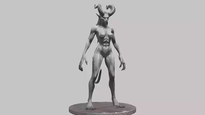 Stylized Female Demon Figure with Horns Printable Fantasy