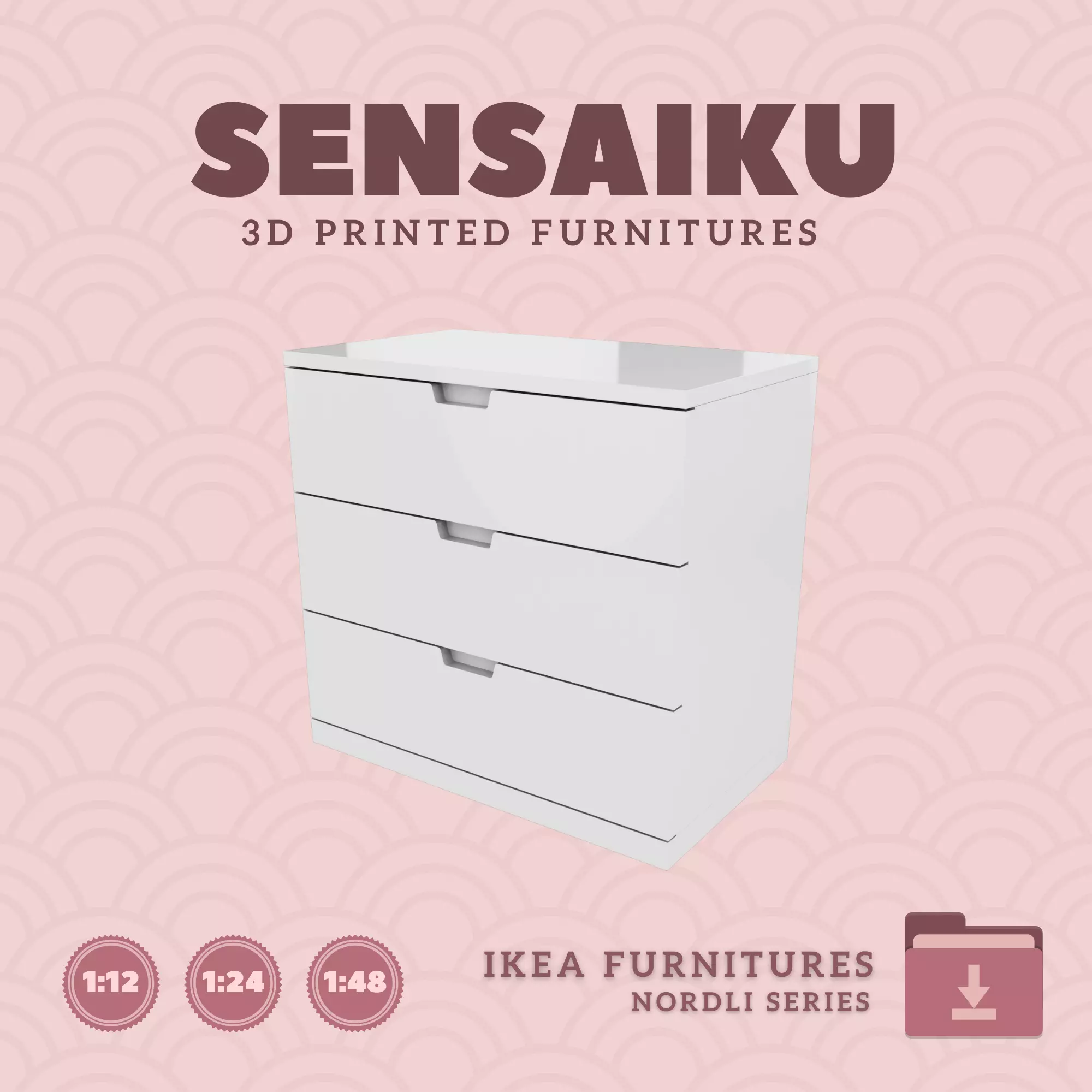 NORDLI 3-Drawer Chest V2 for Mini Dollhouse - IKEA 3D Print 3D print model