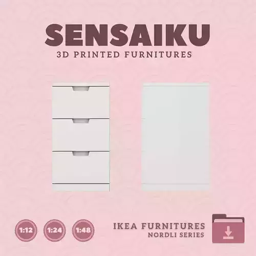 NORDLI 3-Drawer Chest V3 for Mini Dollhouse - IKEA 3D Print