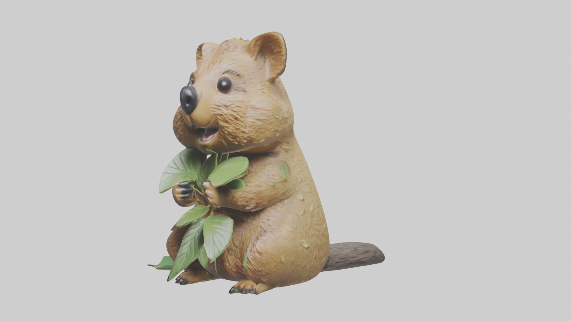 Quokka munching leaves model Low-poly 3D model_10