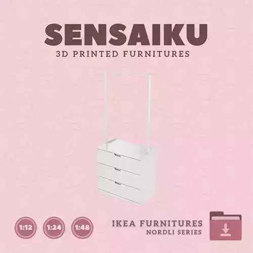 NORDLI 3-Drawer Chest V4 for Mini Dollhouse - IKEA 3D Print 